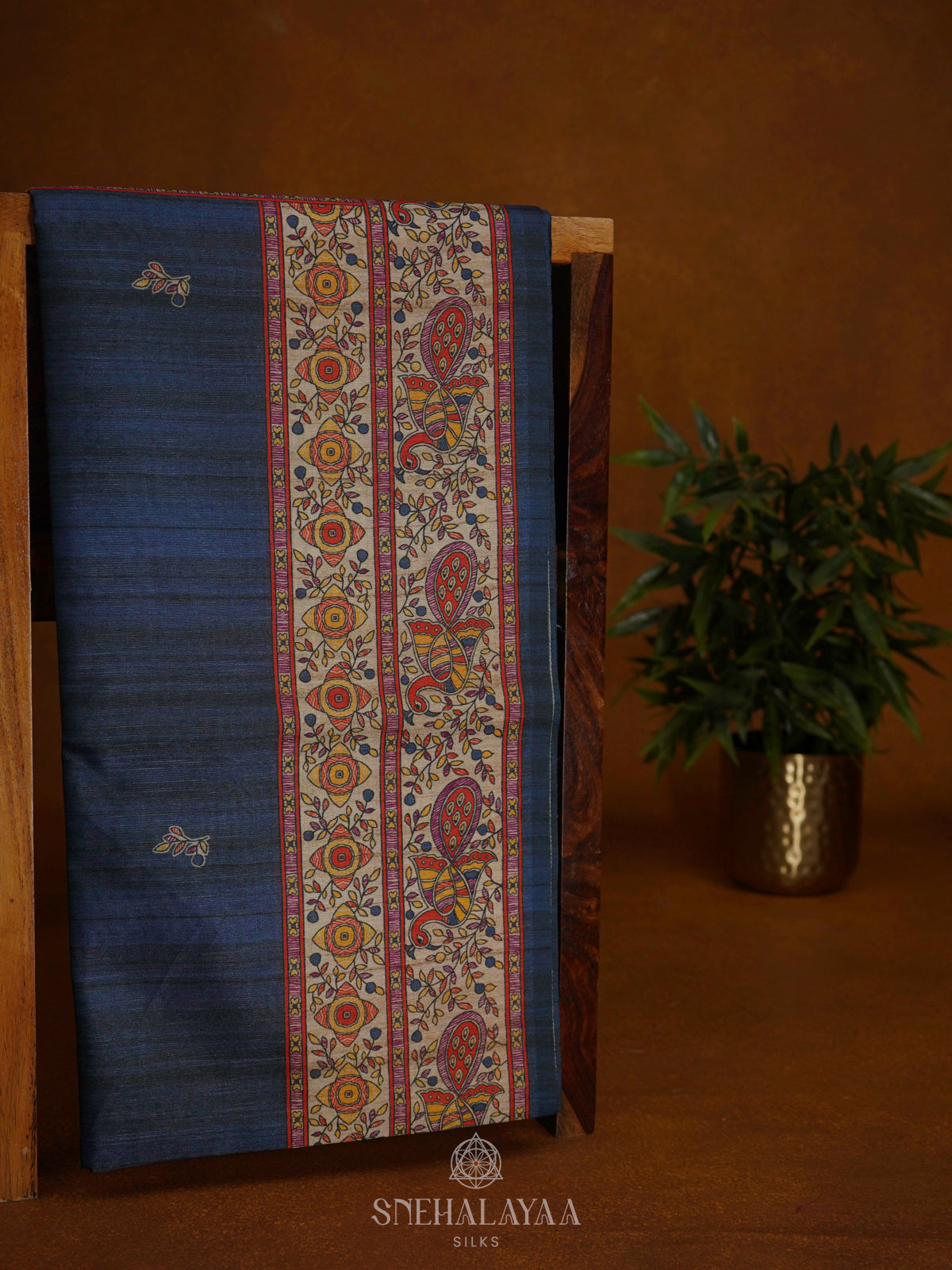 Navy Blue Printed Madhubani Saree