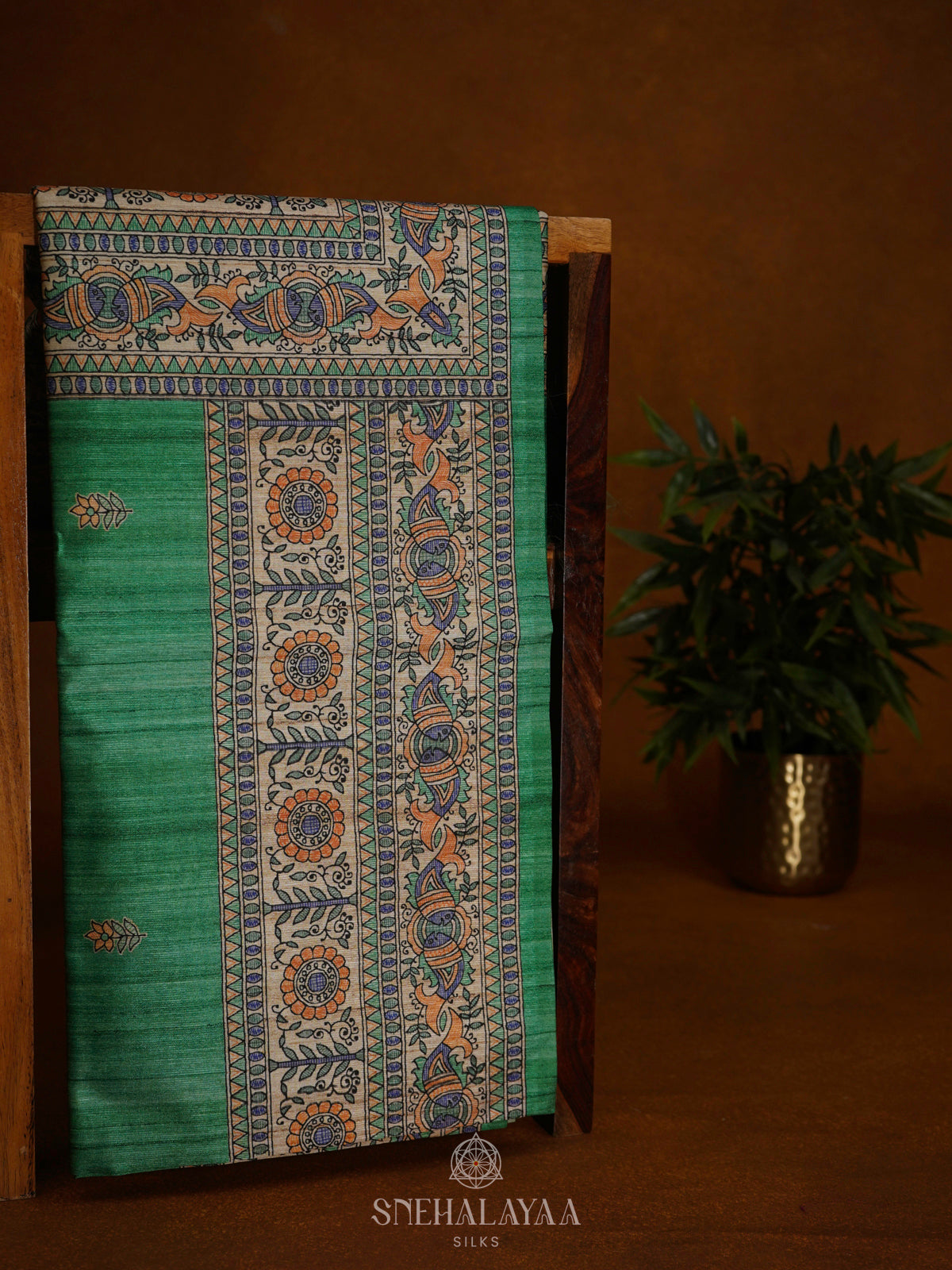Green Printed Madhubani Saree