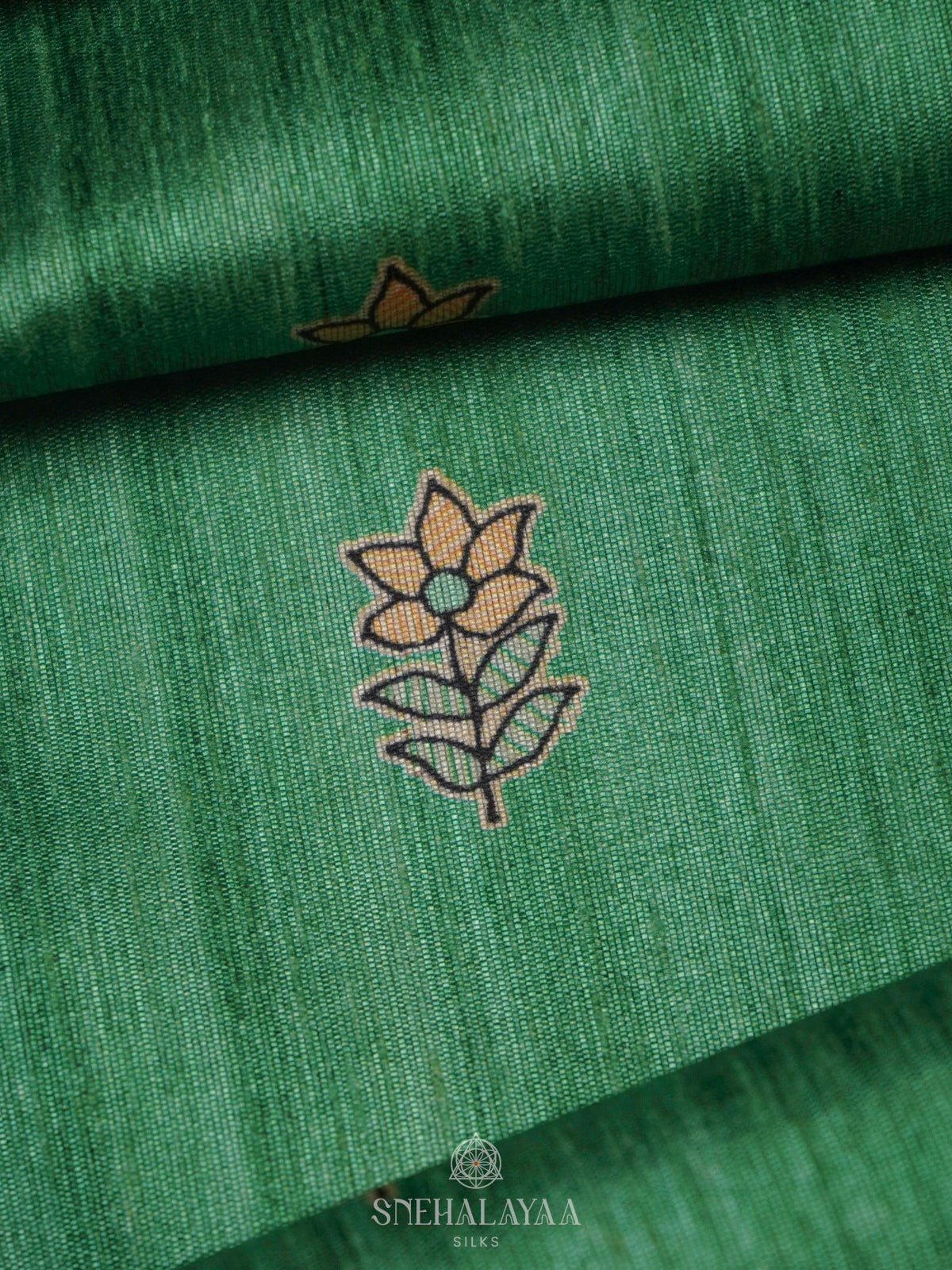 Green Printed Madhubani Saree