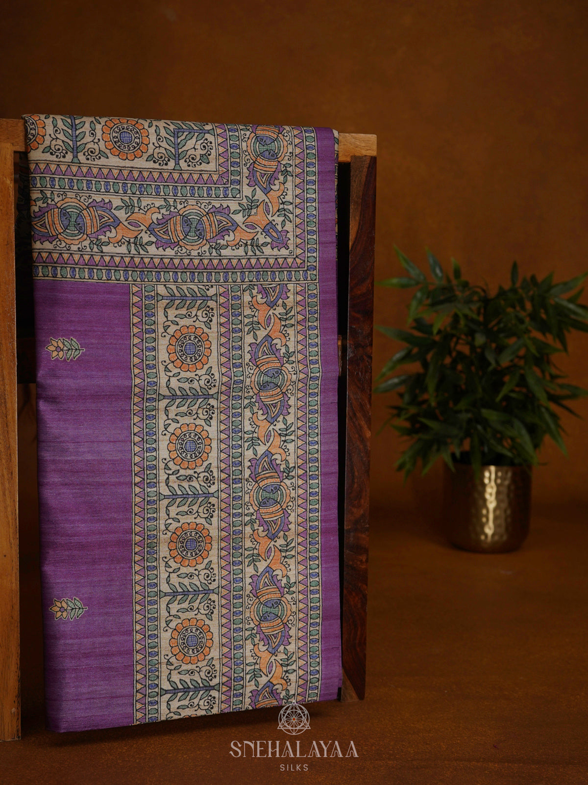 Purple Printed Madhubani Saree