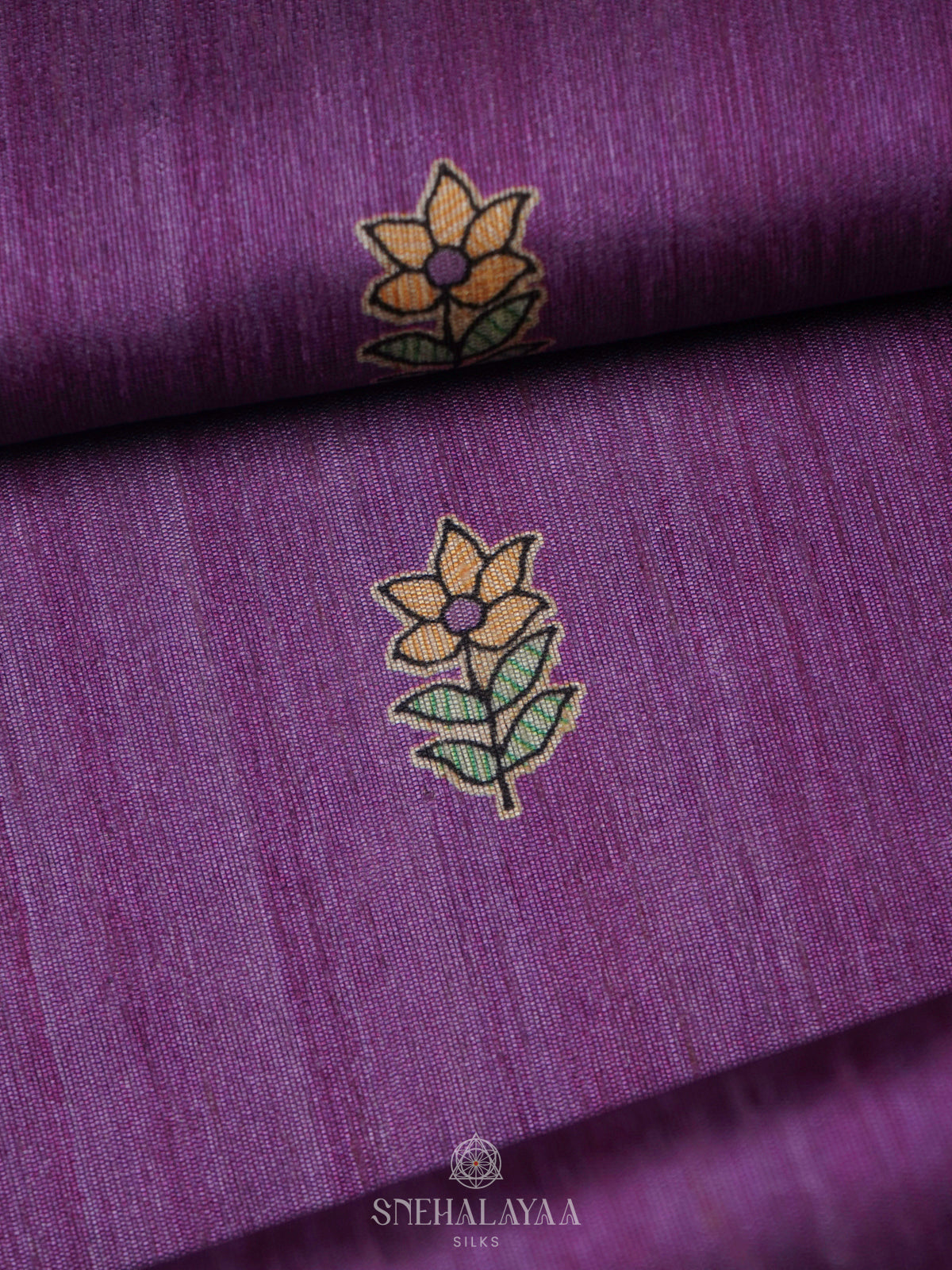 Purple Printed Madhubani Saree