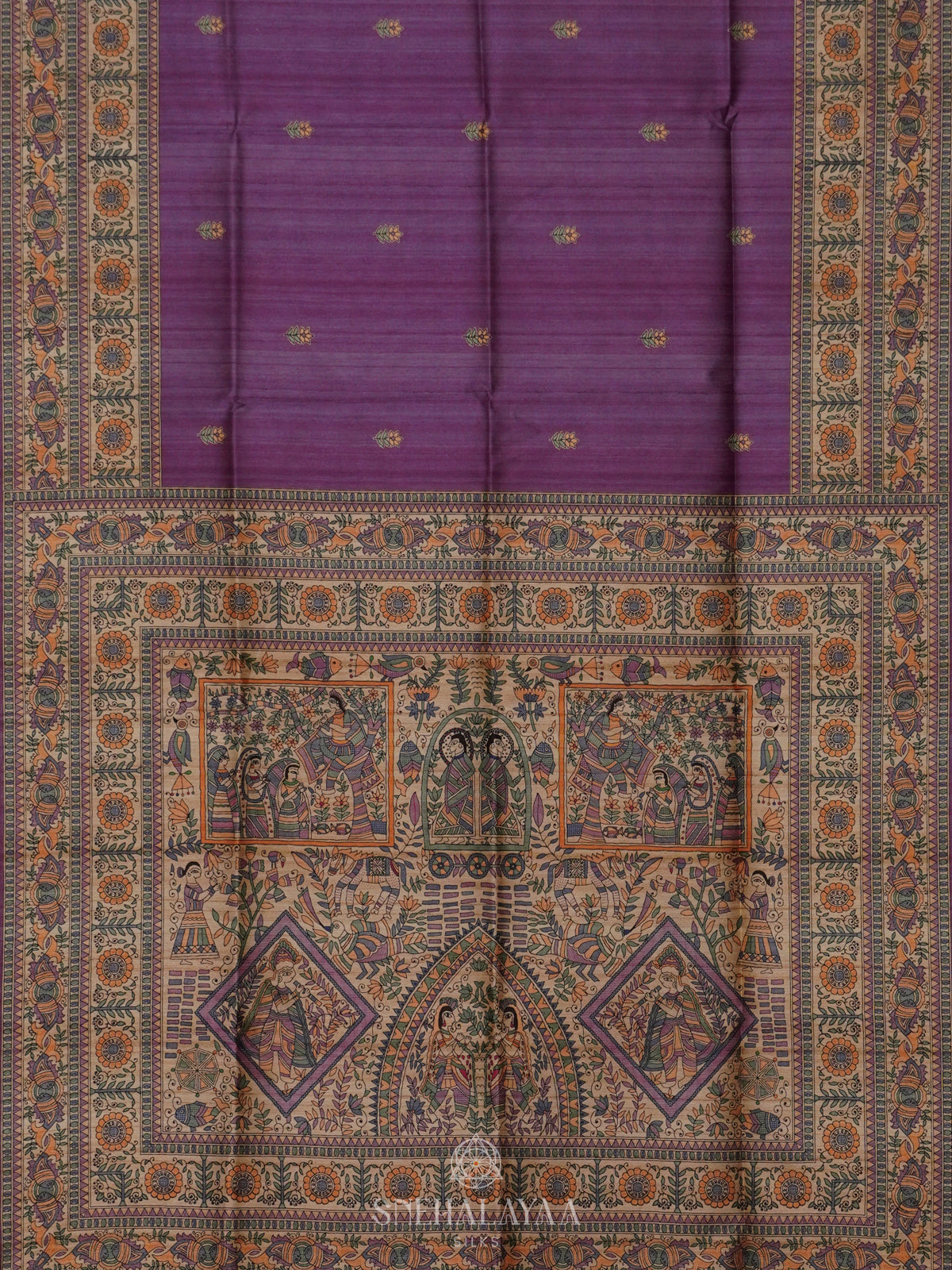 Purple Printed Madhubani Saree