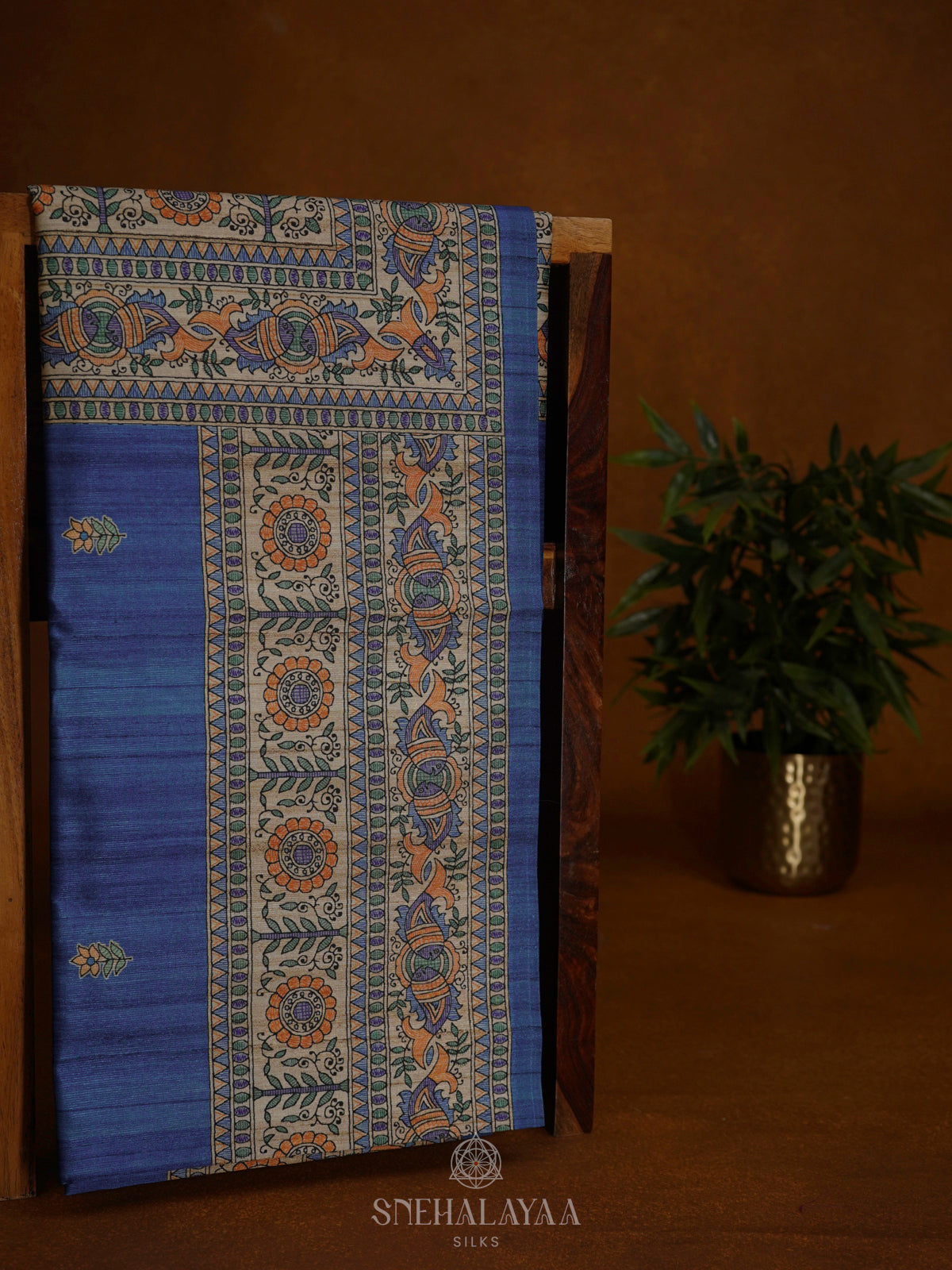 Blue Printed Madhubani Saree