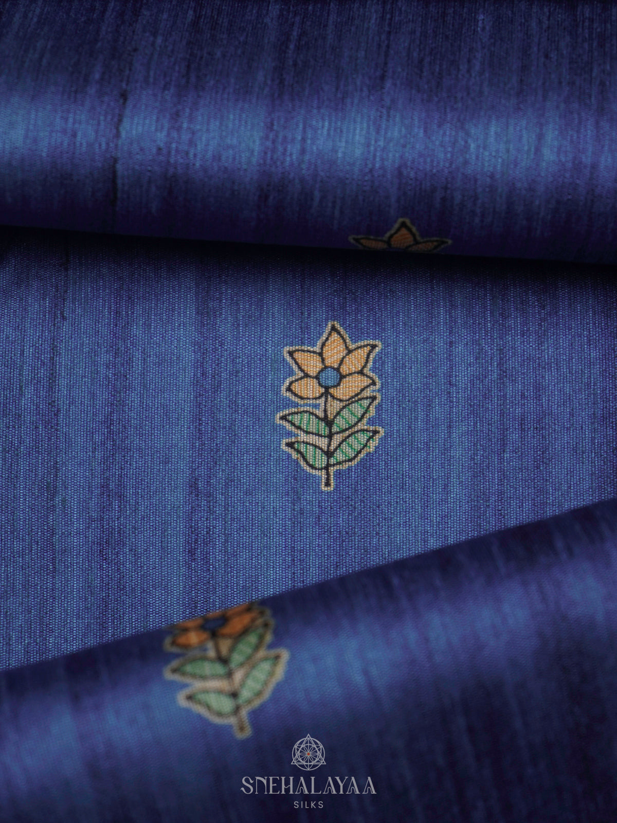 Blue Printed Madhubani Saree