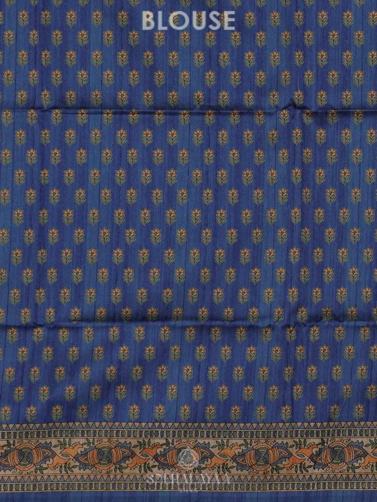 Blue Printed Madhubani Saree