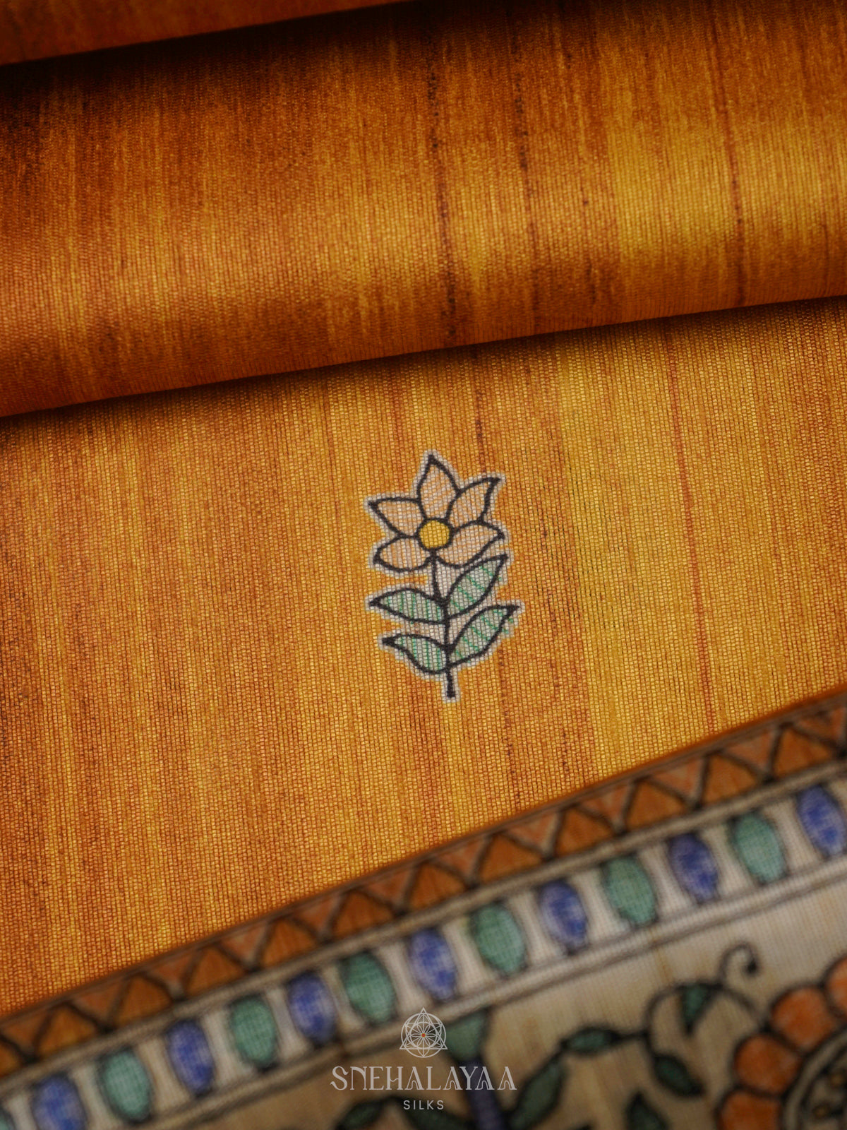 Orange Printed Madhubani Saree