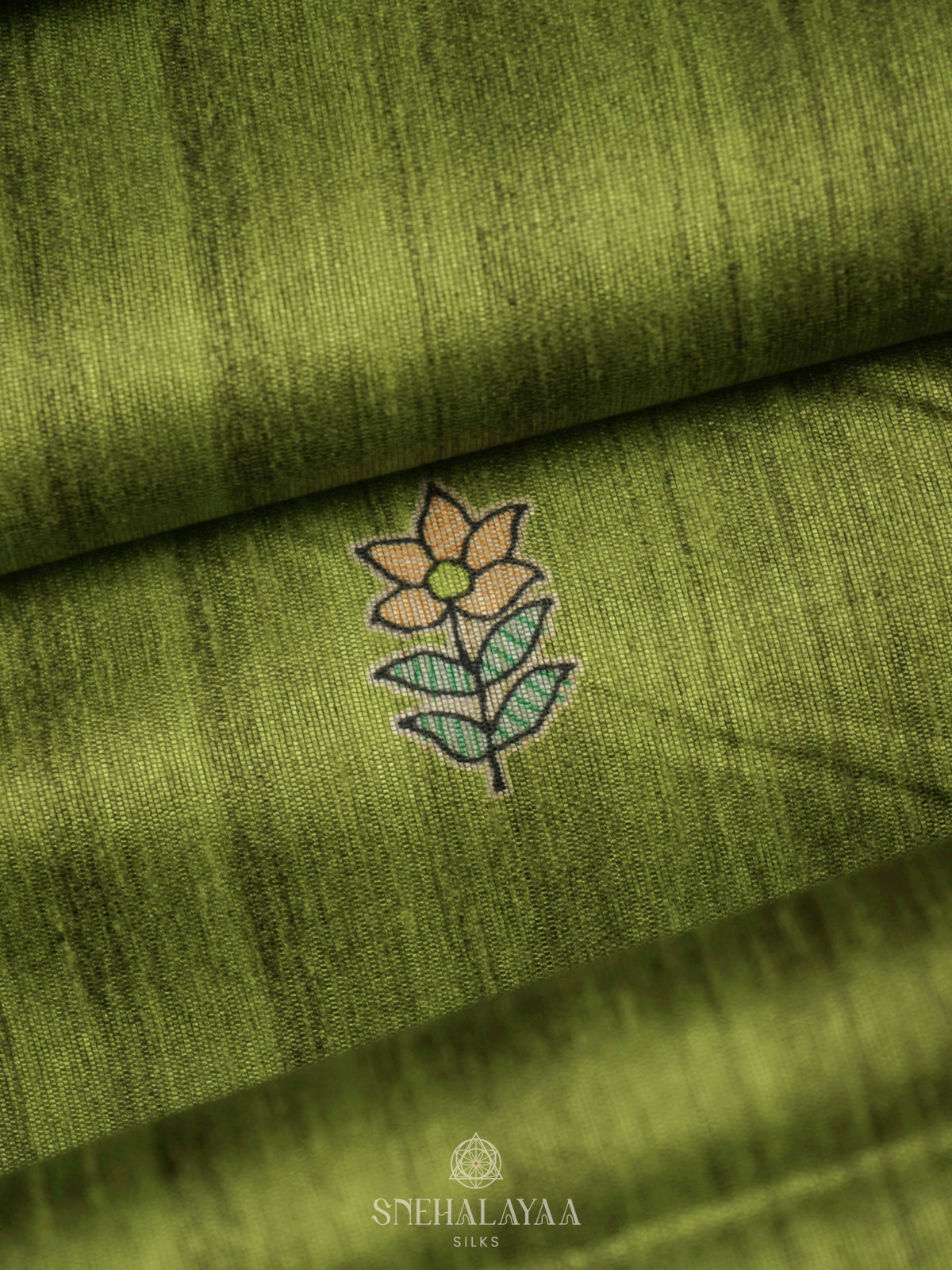 Lime Green Printed Madhubani Saree