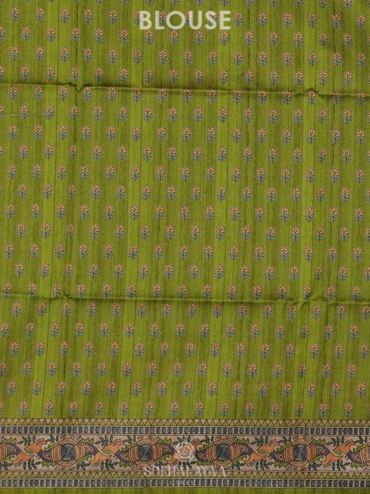 Lime Green Printed Madhubani Saree