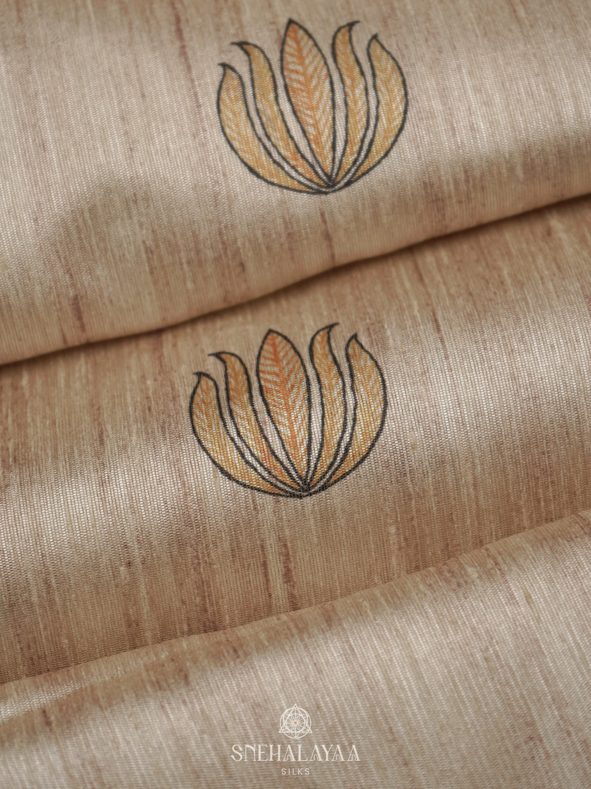 Beige with Yellow Border Printed Madhubani Saree