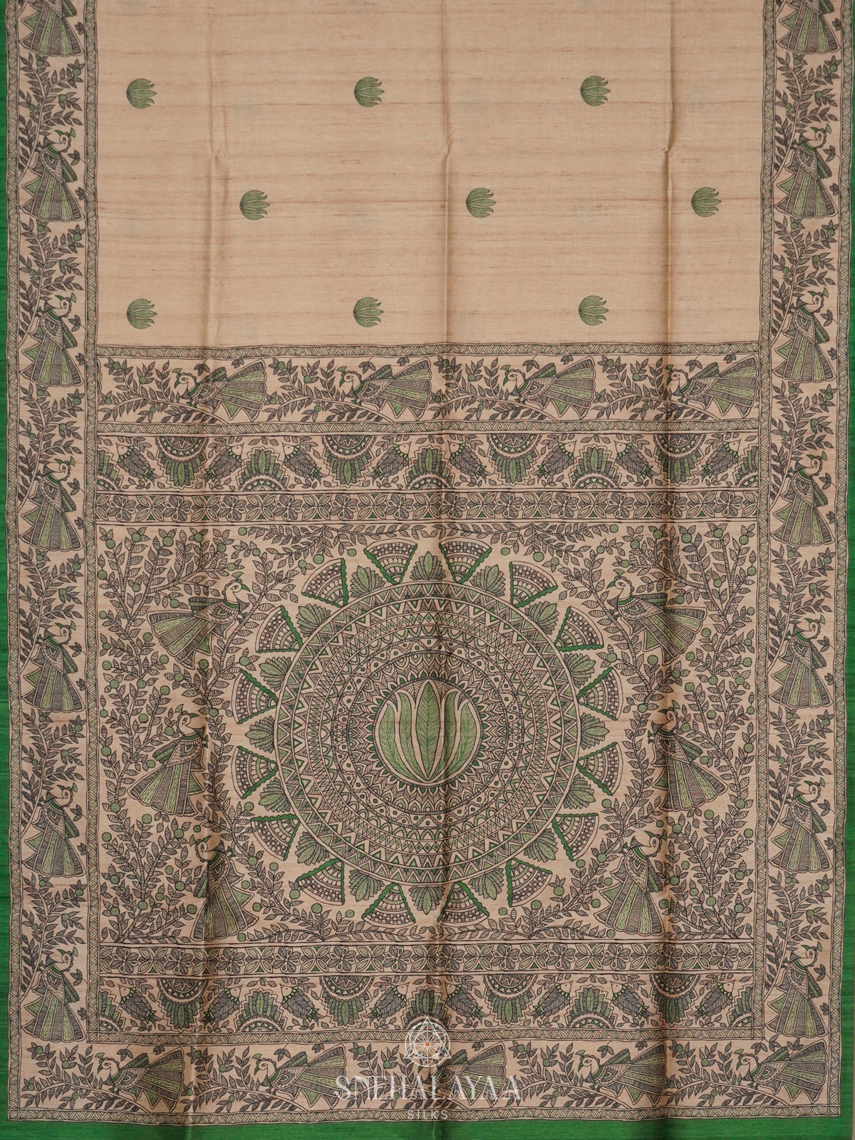 Beige Printed Madhubani Saree