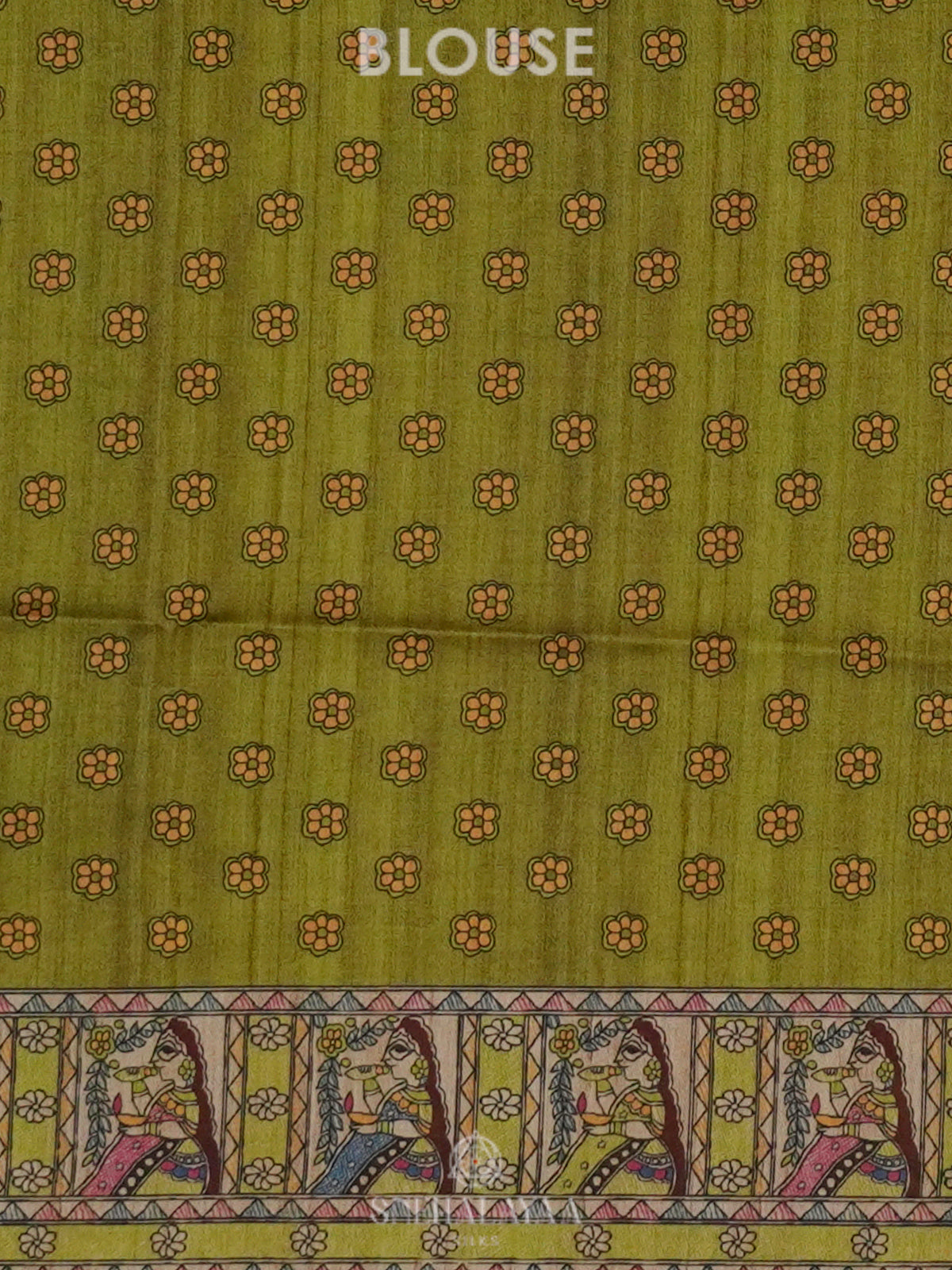 Lime Green Printed Madhubani Saree