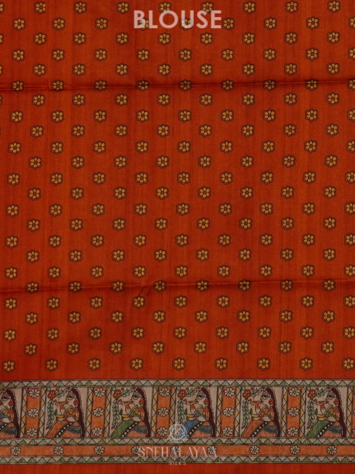 Rust Orange Printed Madhubani Saree
