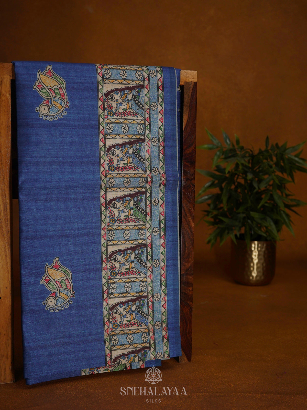 Blue Printed Madhubani Saree
