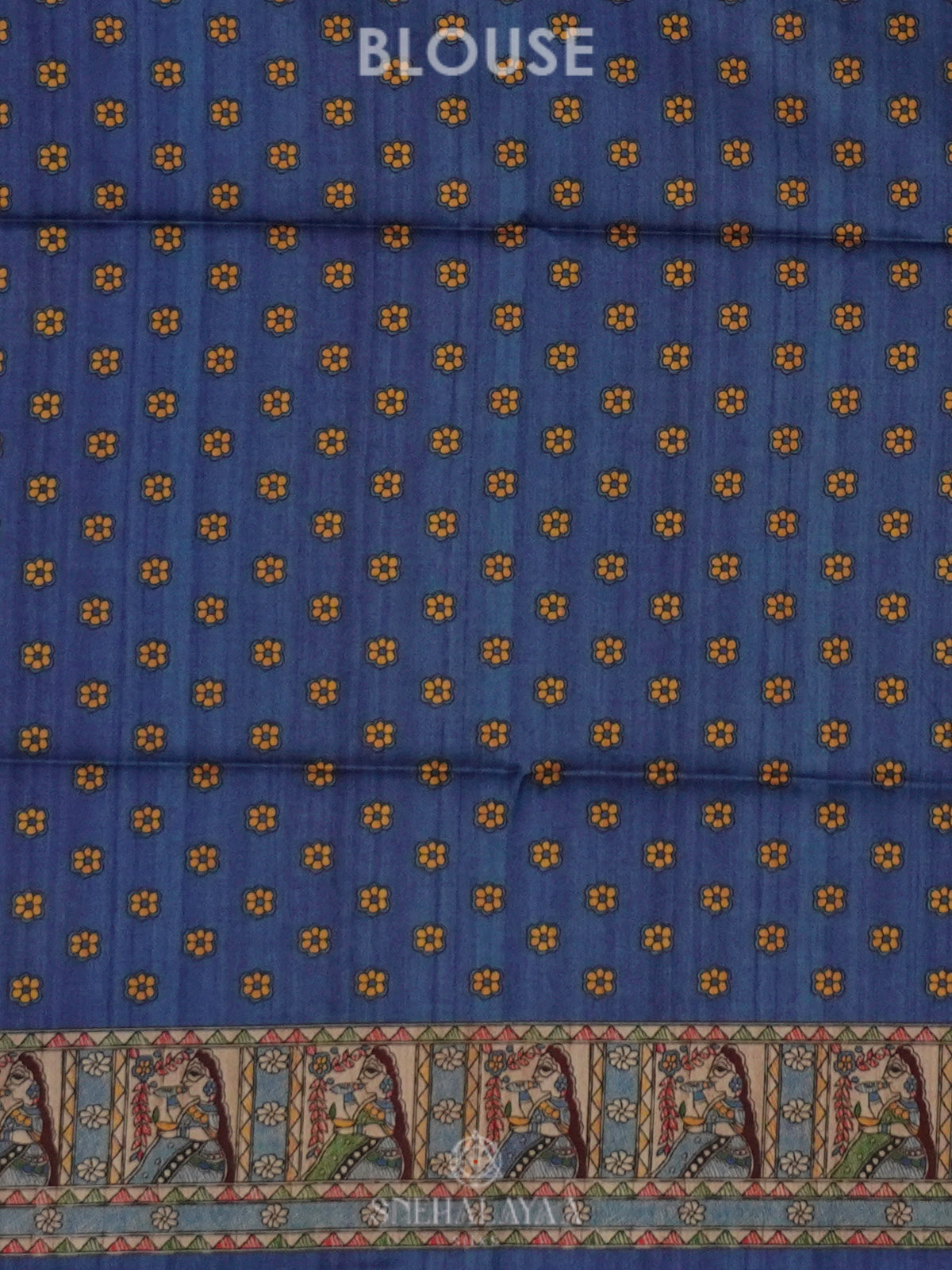 Blue Printed Madhubani Saree