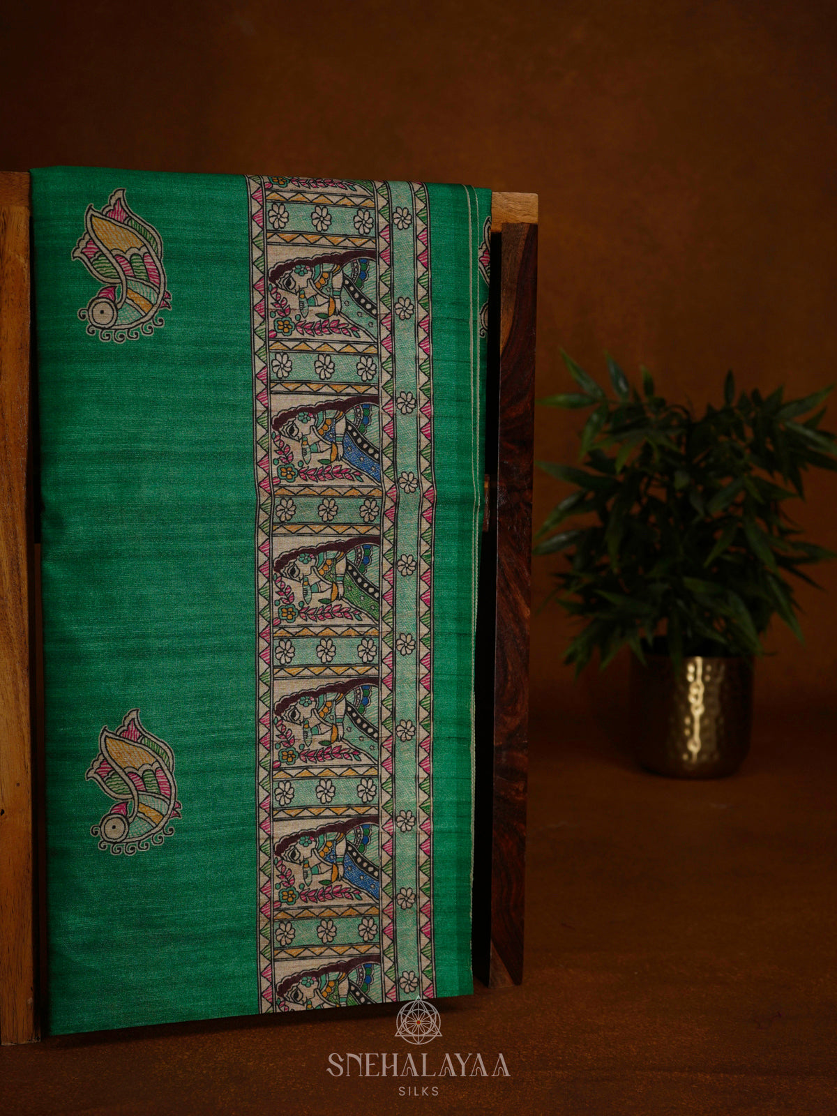 Green Printed Madhubani Saree