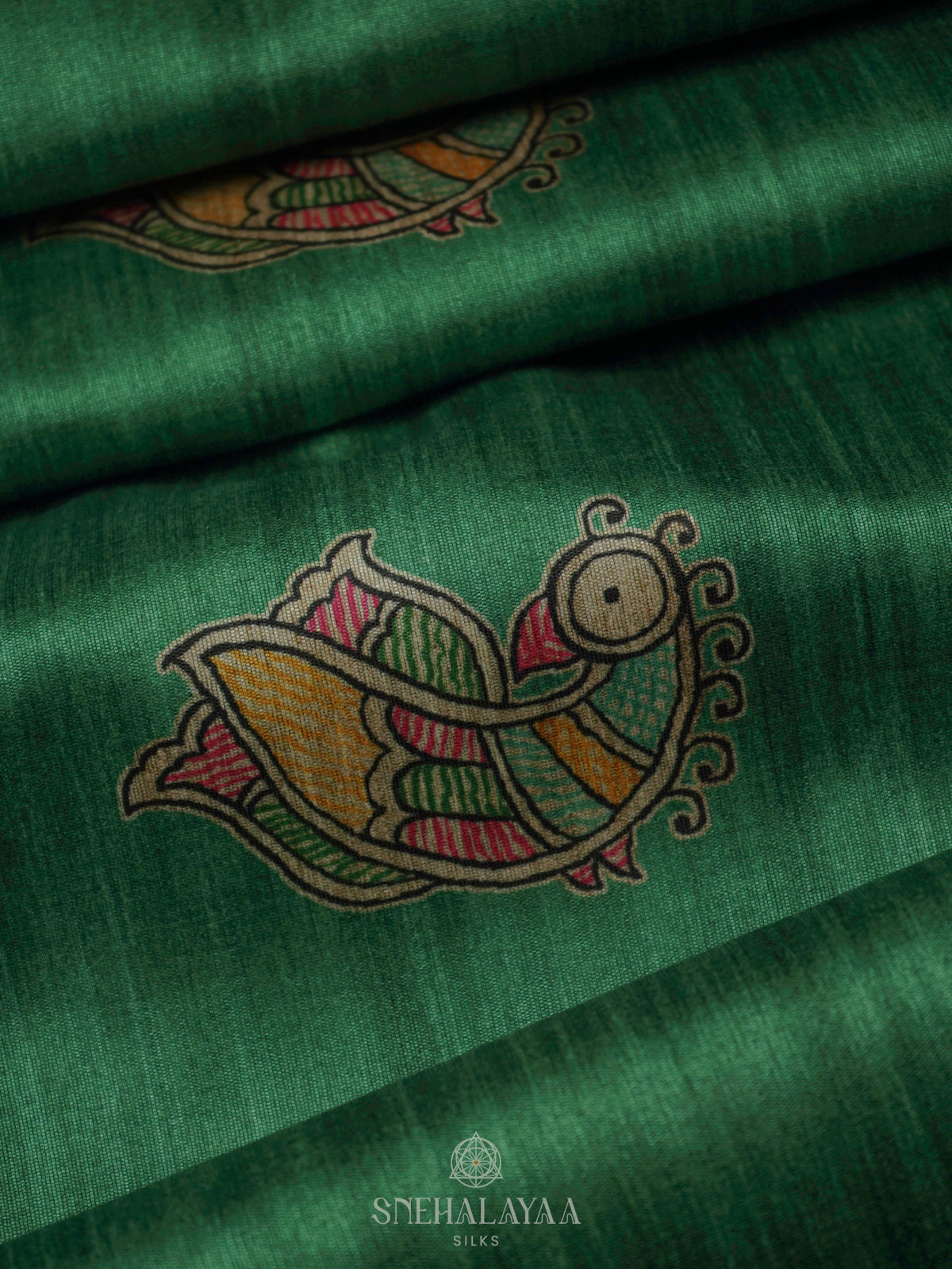 Green Printed Madhubani Saree