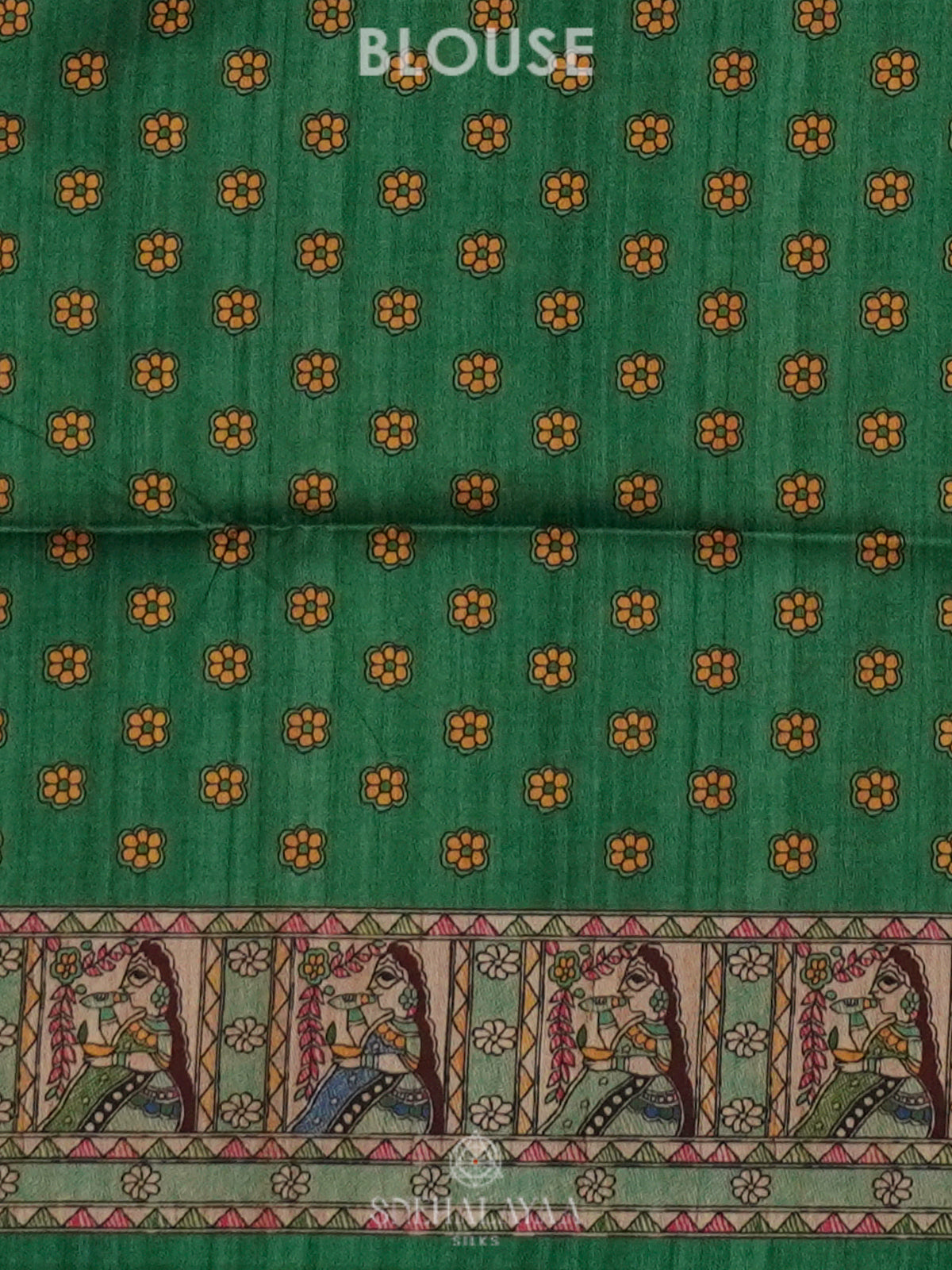 Green Printed Madhubani Saree