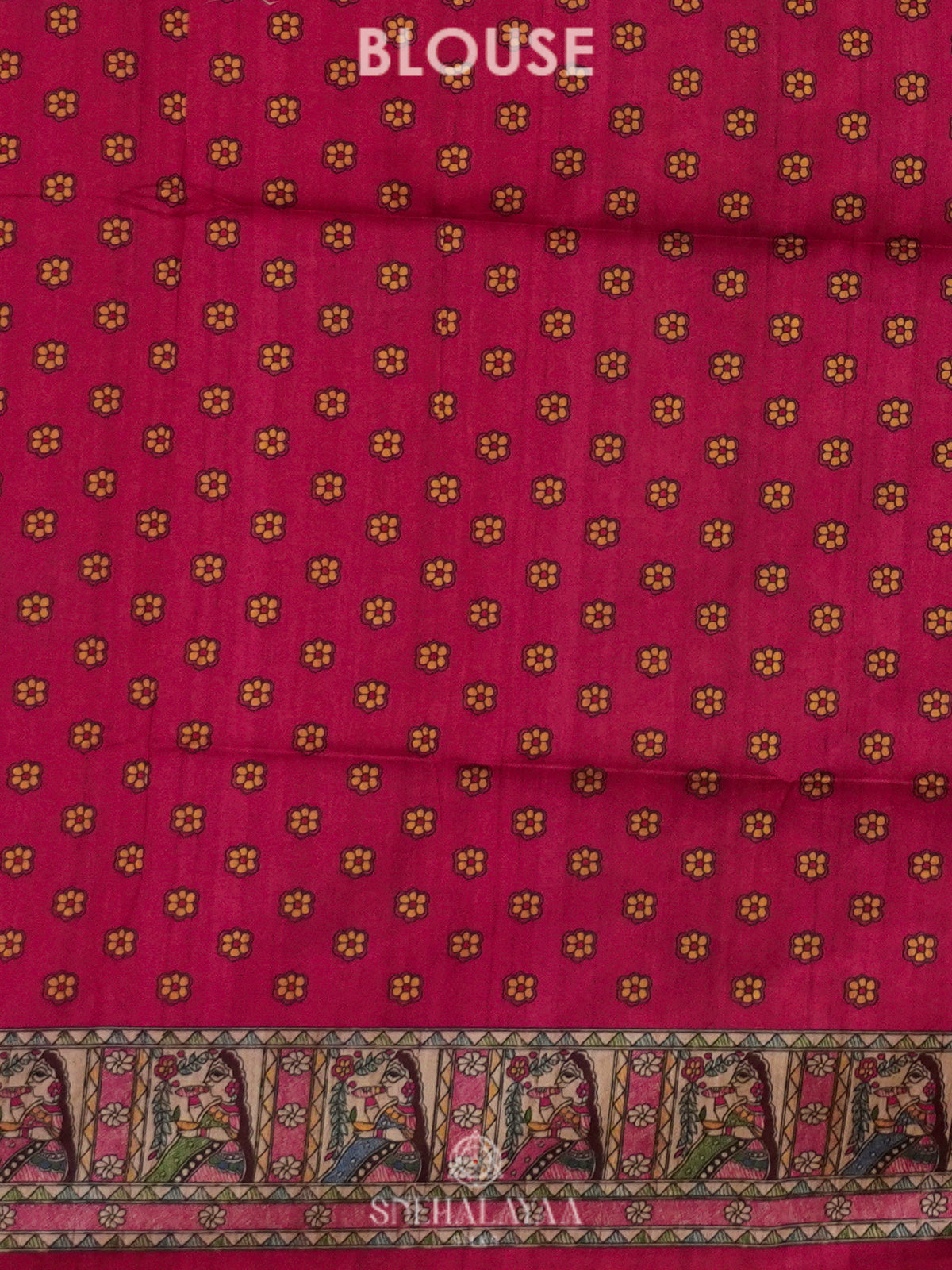 Magenta Pink Printed Madhubani Saree