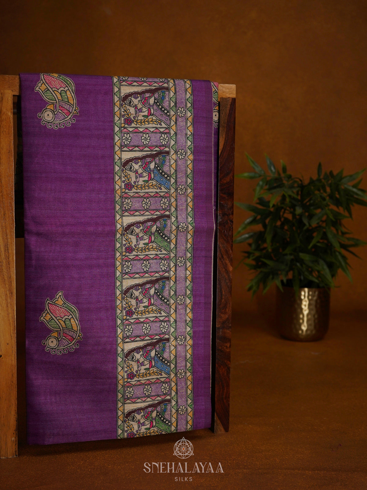 Purple Printed Madhubani Saree