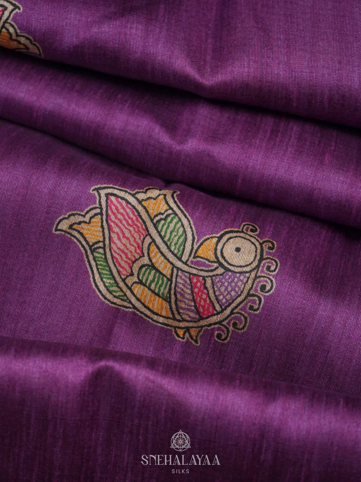 Purple Printed Madhubani Saree