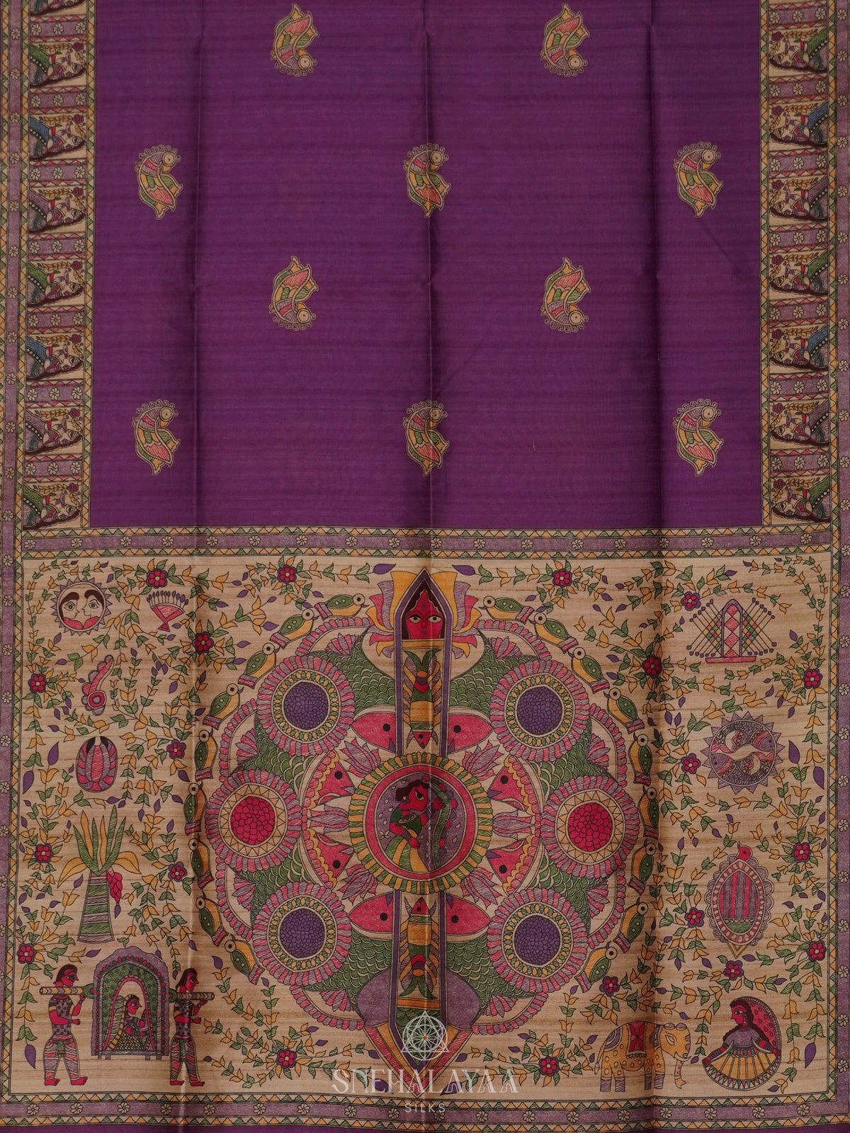 Purple Printed Madhubani Saree