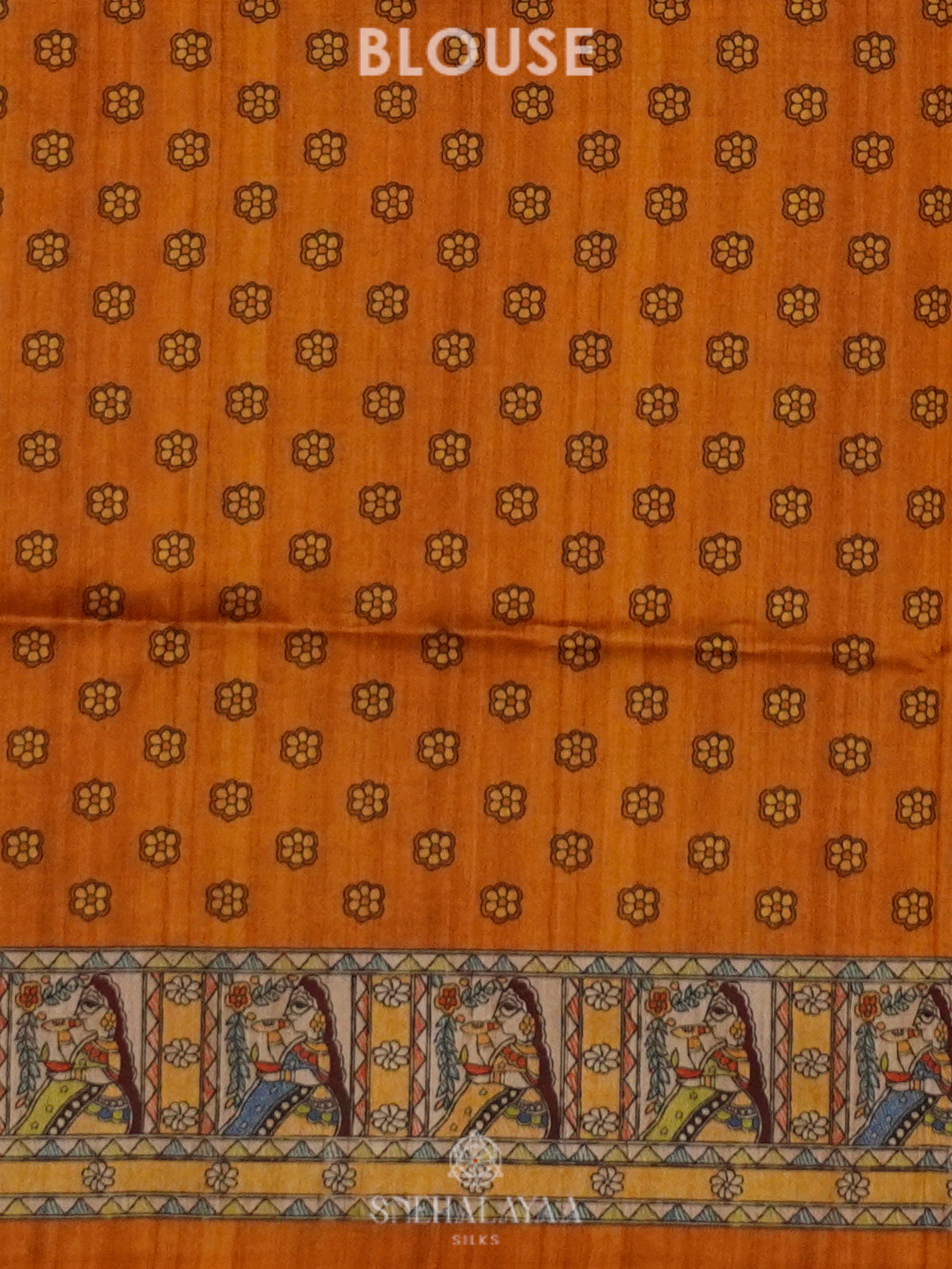 Orange Printed Madhubani Saree