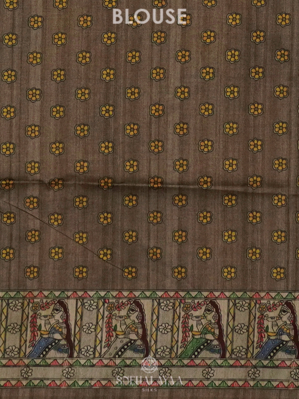 Brown Printed Madhubani Saree
