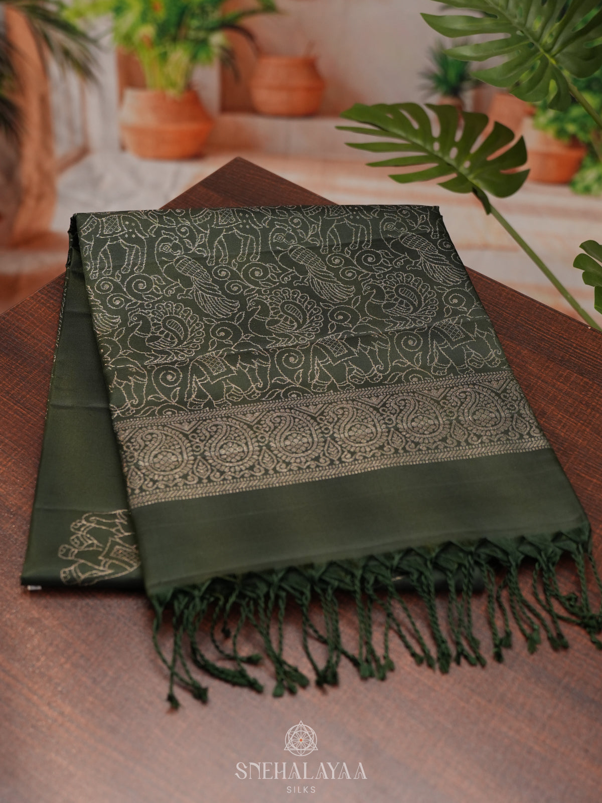 Forest Green Soft Silk Saree