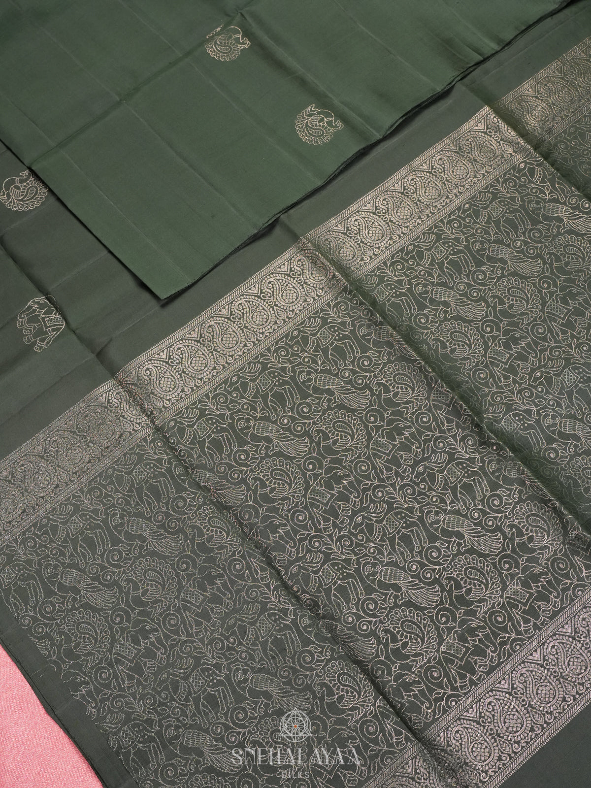 Forest Green Soft Silk Saree