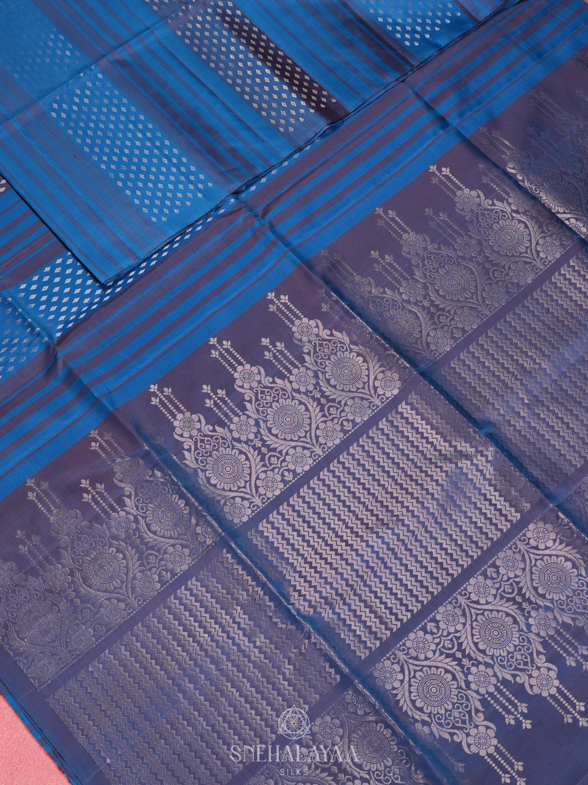 Peacock Blue Soft Silk Saree