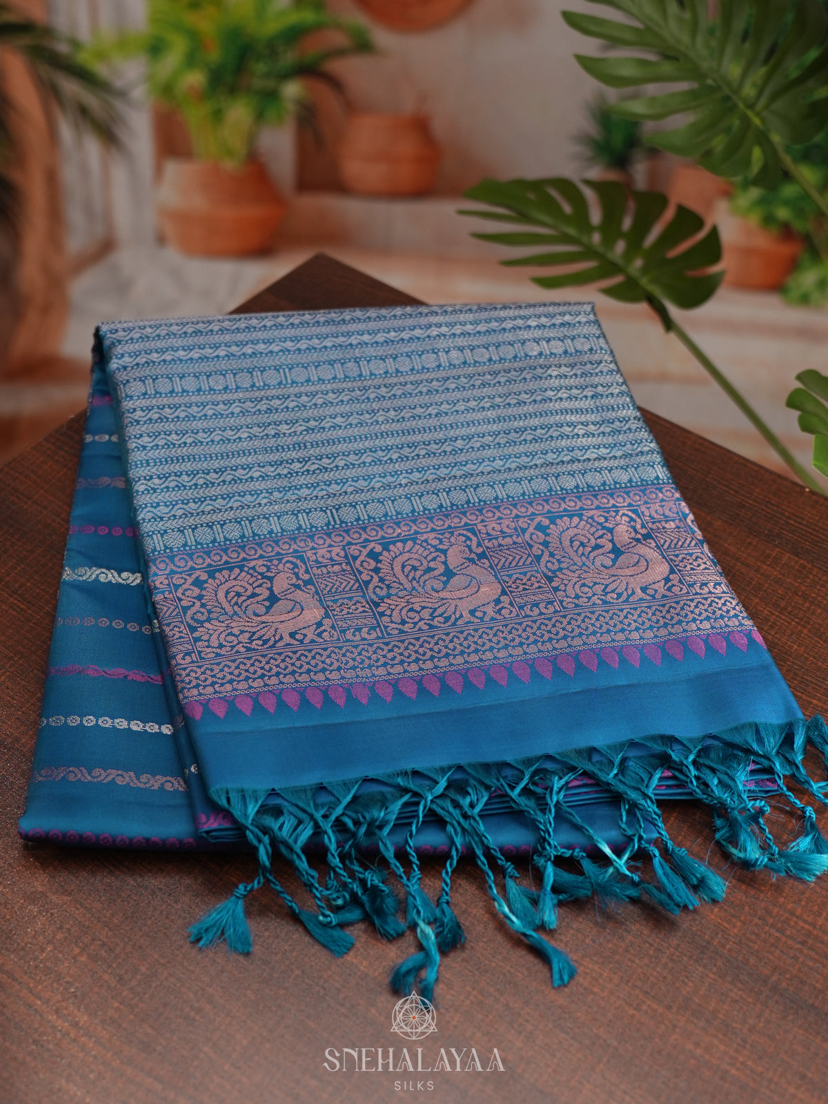 Peacock Blue Soft Silk Saree