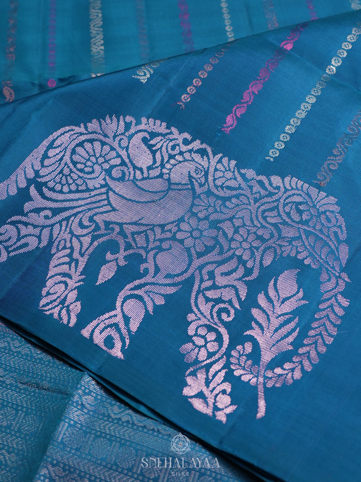 Peacock Blue Soft Silk Saree