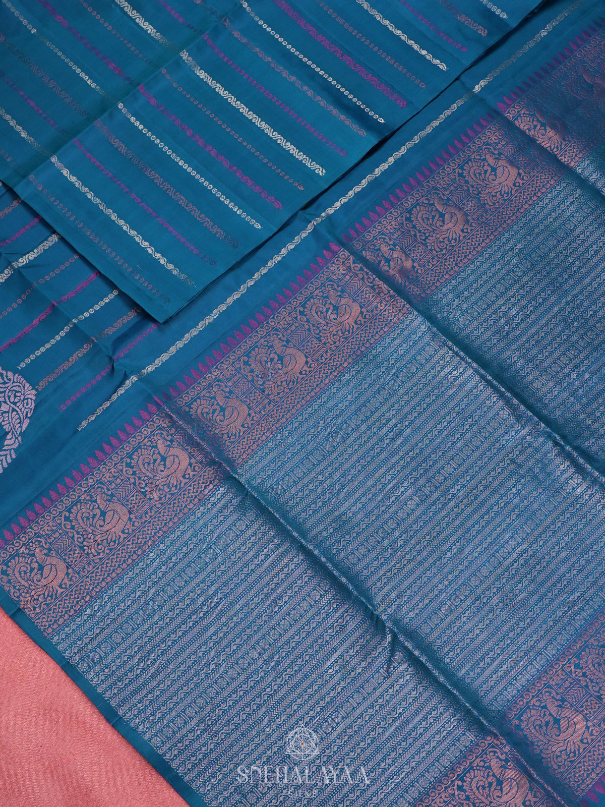 Peacock Blue Soft Silk Saree