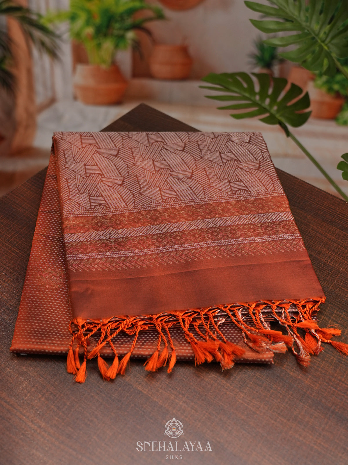 Burnt Orange Soft Silk Saree