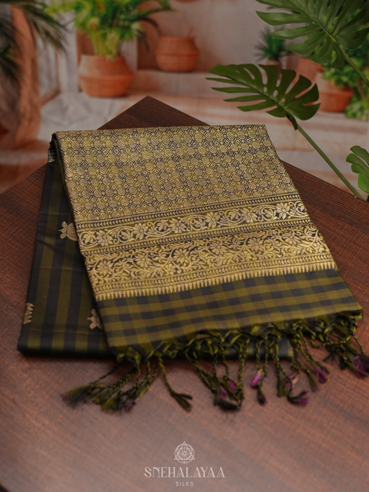 Olive Green Soft Silk Saree