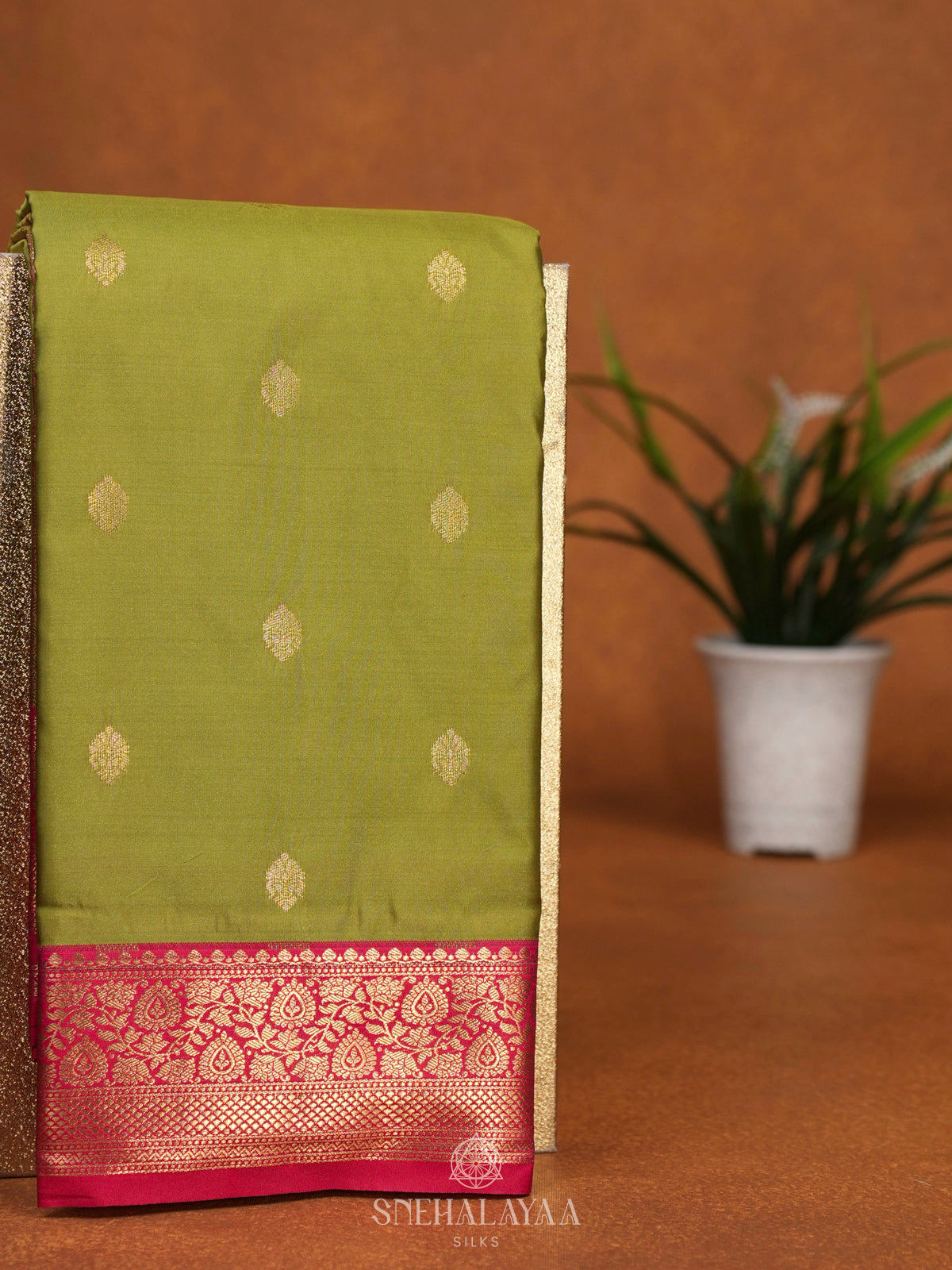 Lime Green Art Silk Saree