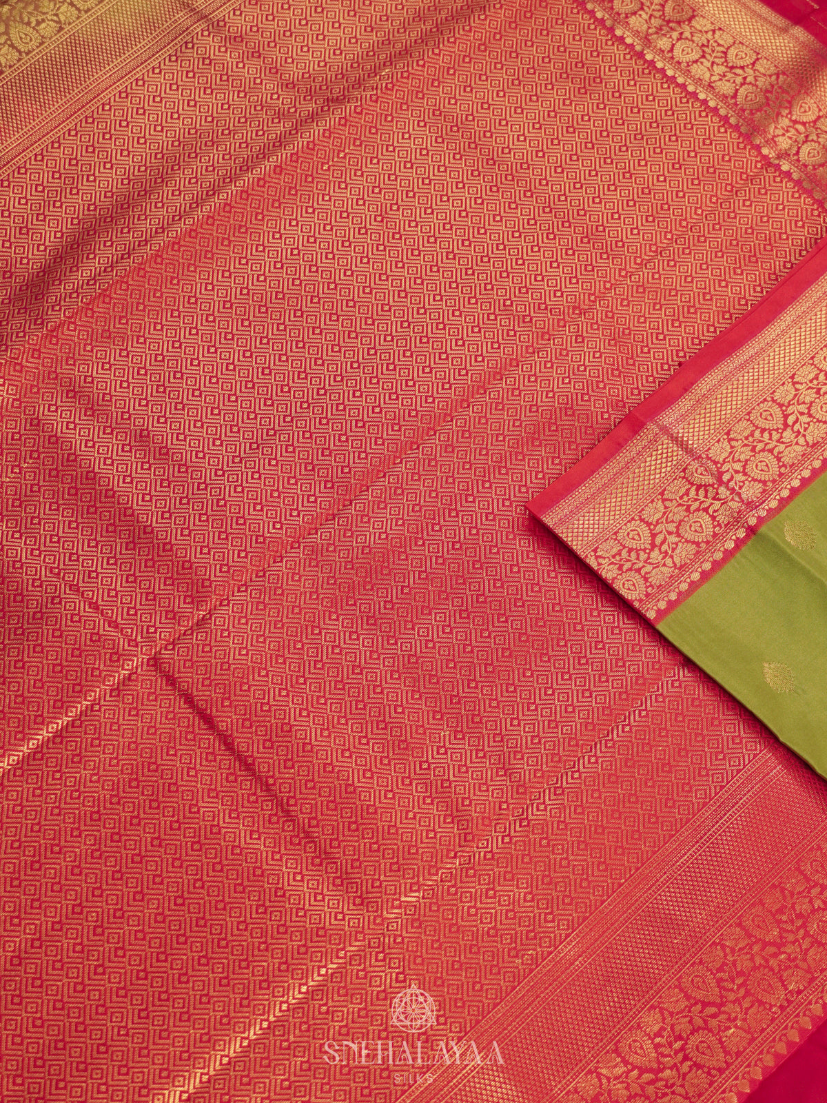 Lime Green Art Silk Saree