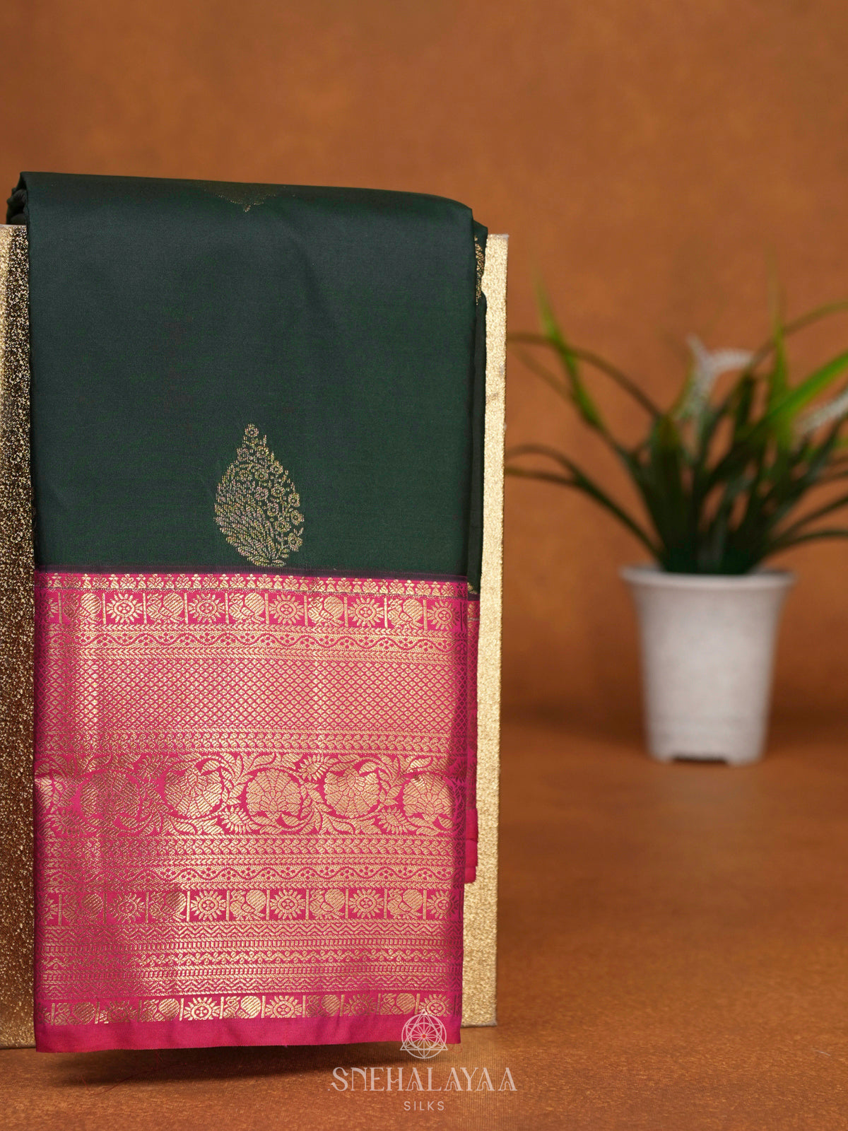 Forest Green Art Silk Saree