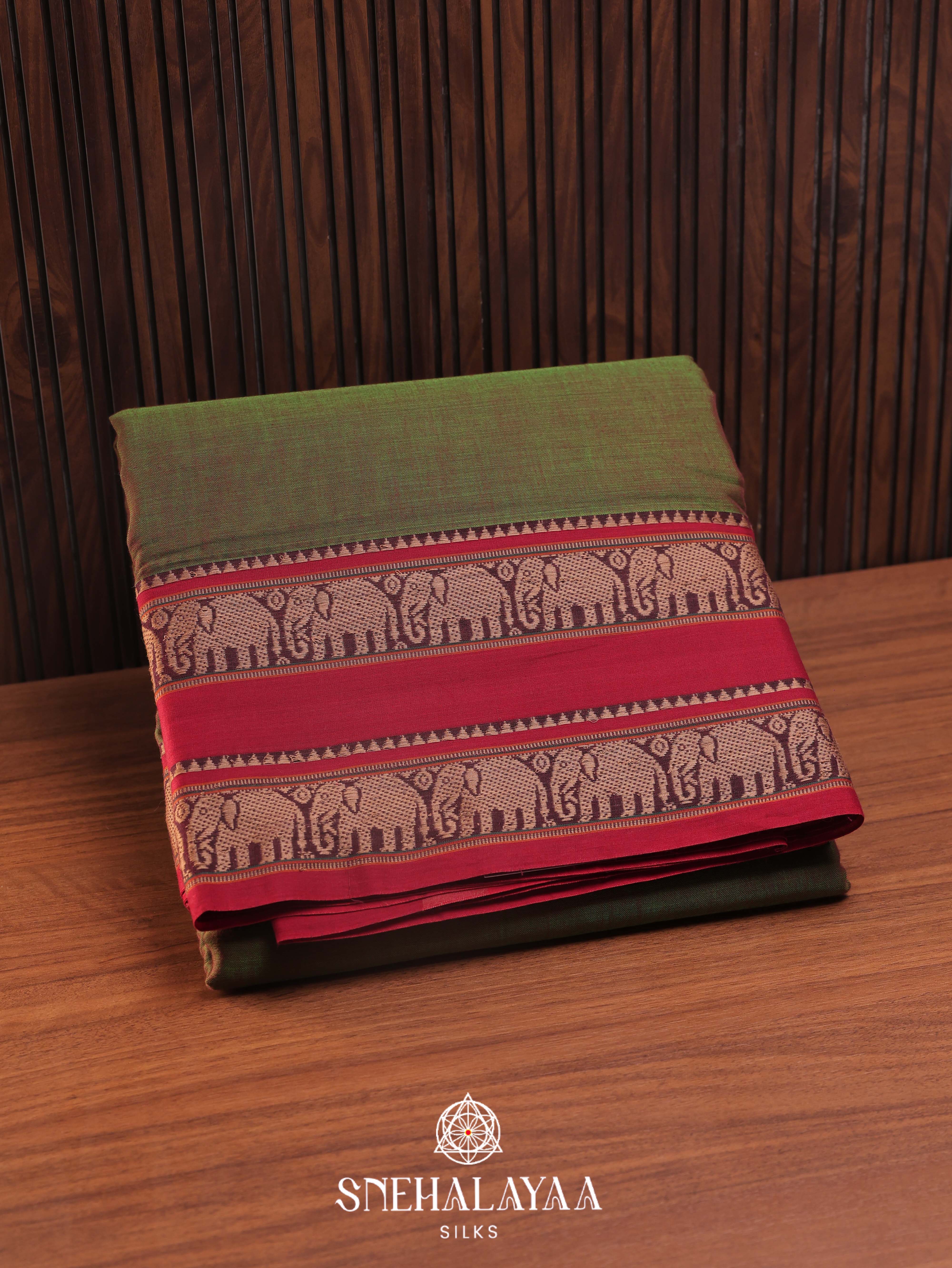 Moss Green Narayanpet Cotton Saree