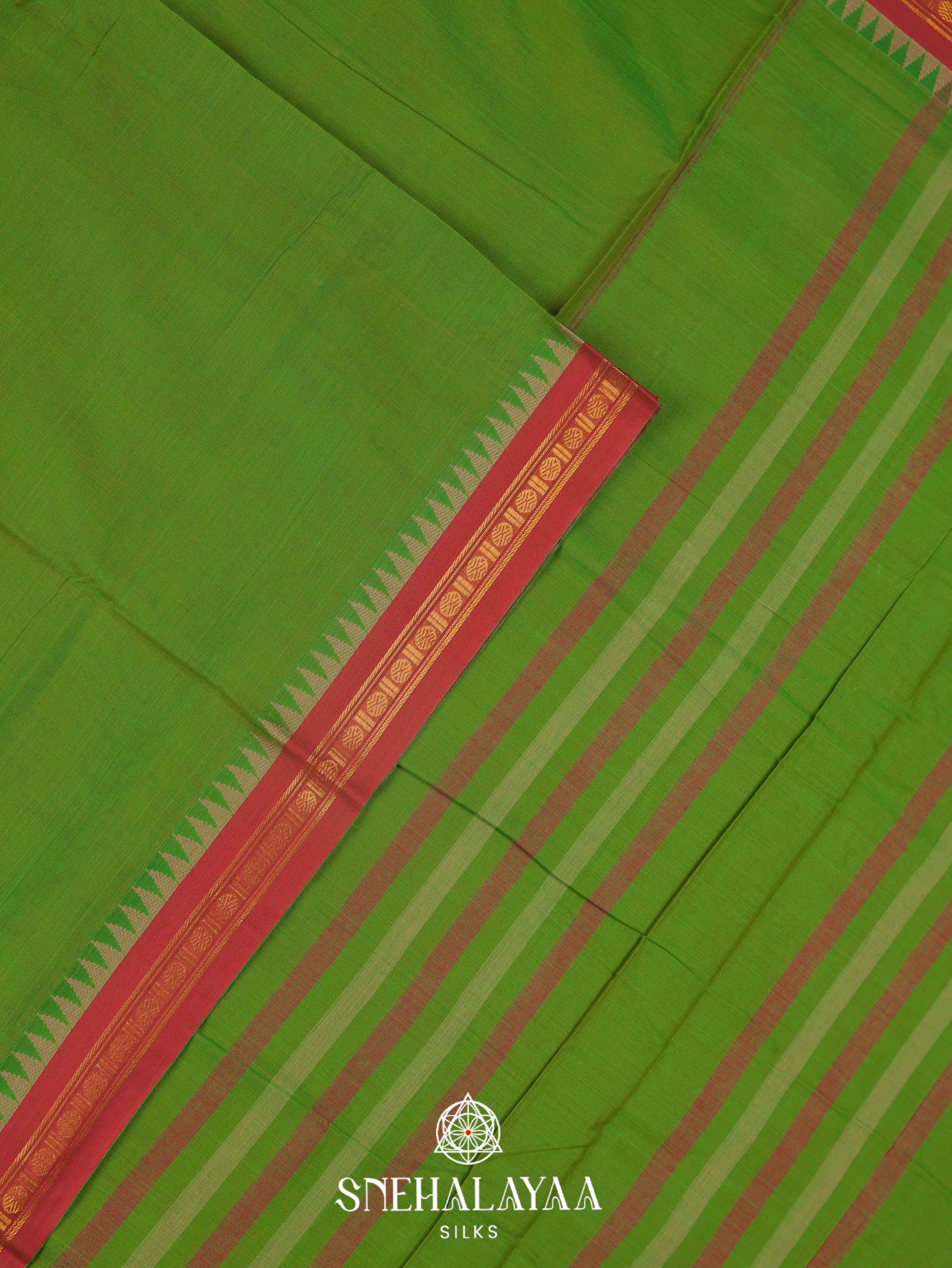 Parrot Green Narayanpet Cotton Saree