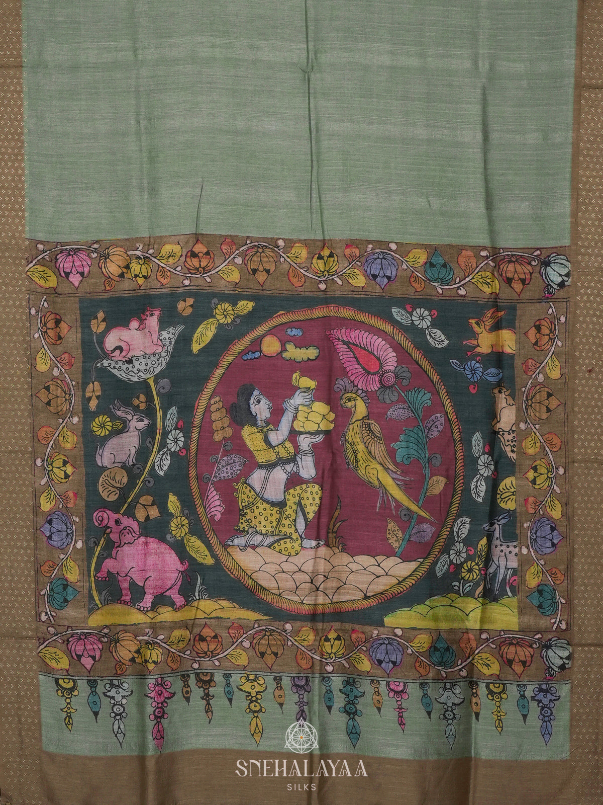 Mint Green Tussar Saree