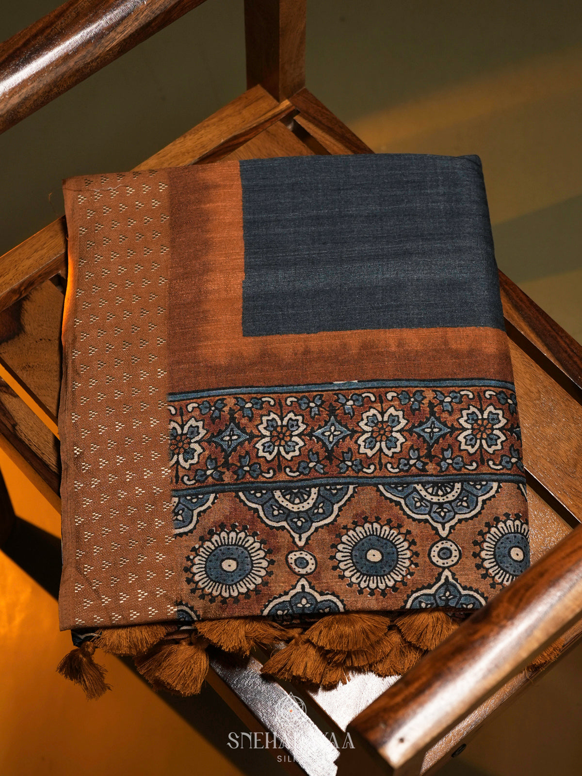 Navy Blue Tussar Saree