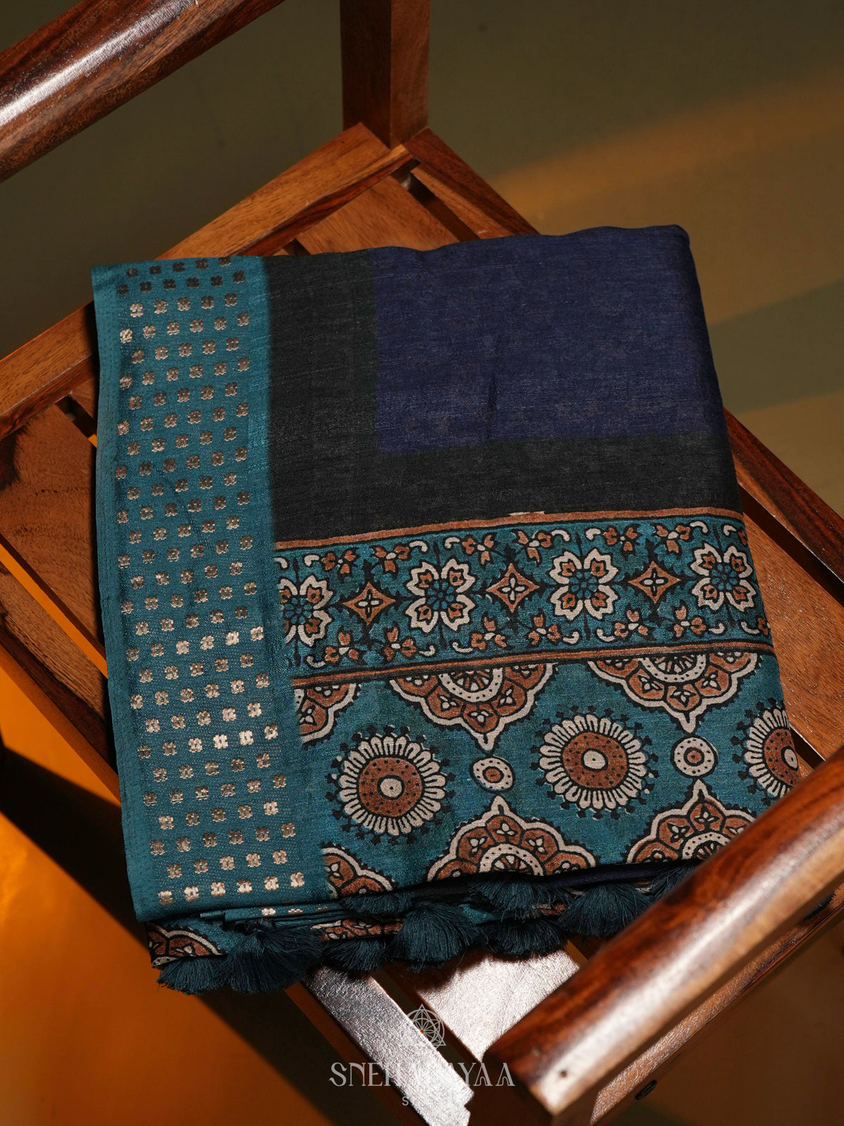 Navy Blue Tussar Saree