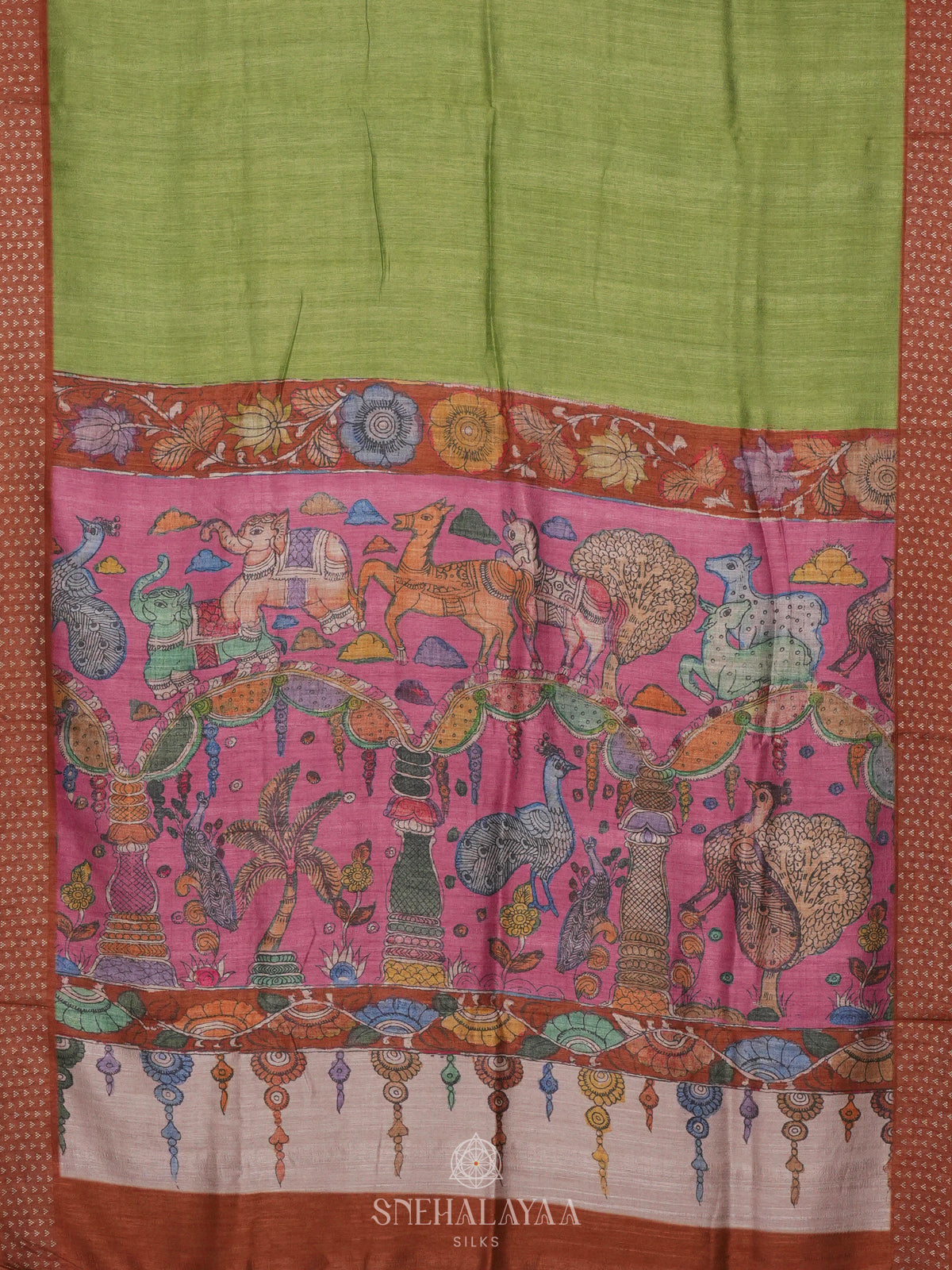 Lime Green Tussar Saree