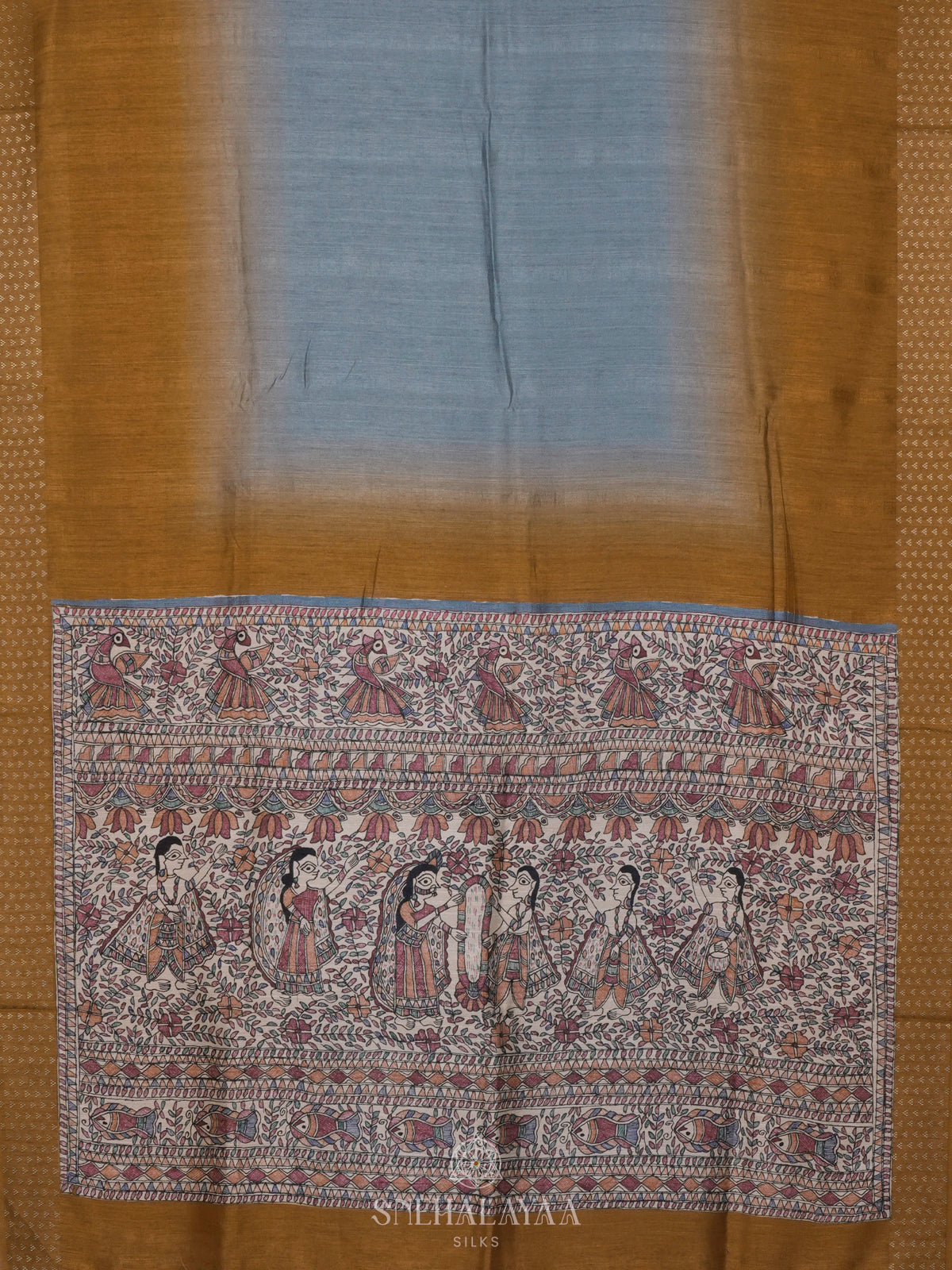 Yello with Blue Tussar Saree