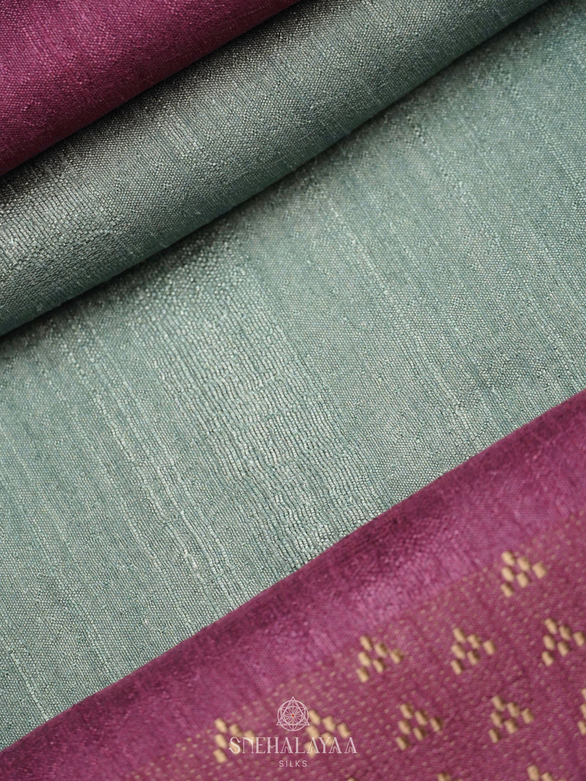 Magenta with Teal Green Tussar Saree