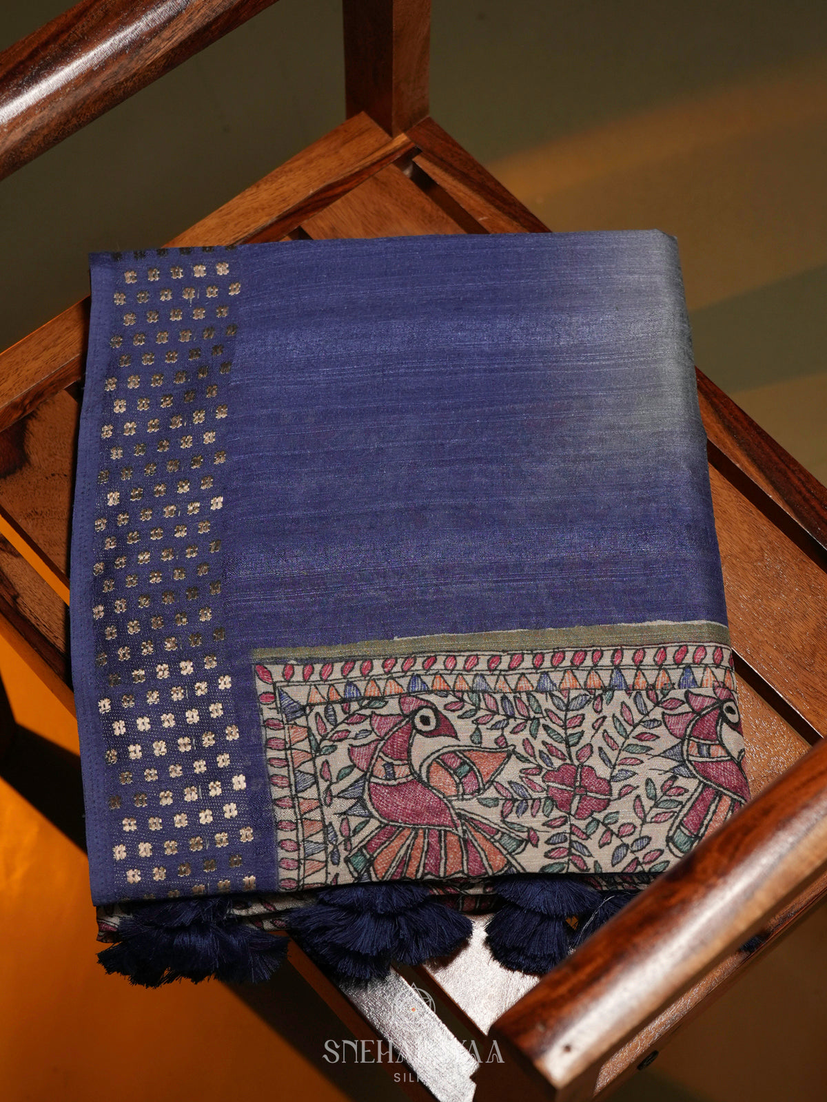 Blue with Beige Tussar Saree