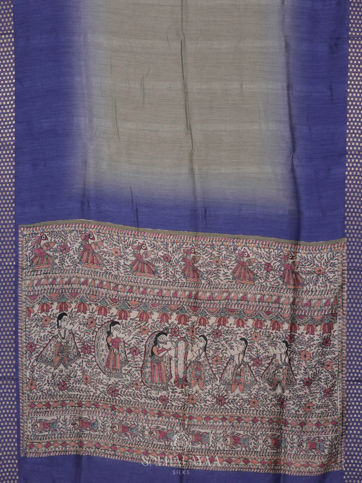 Blue with Beige Tussar Saree