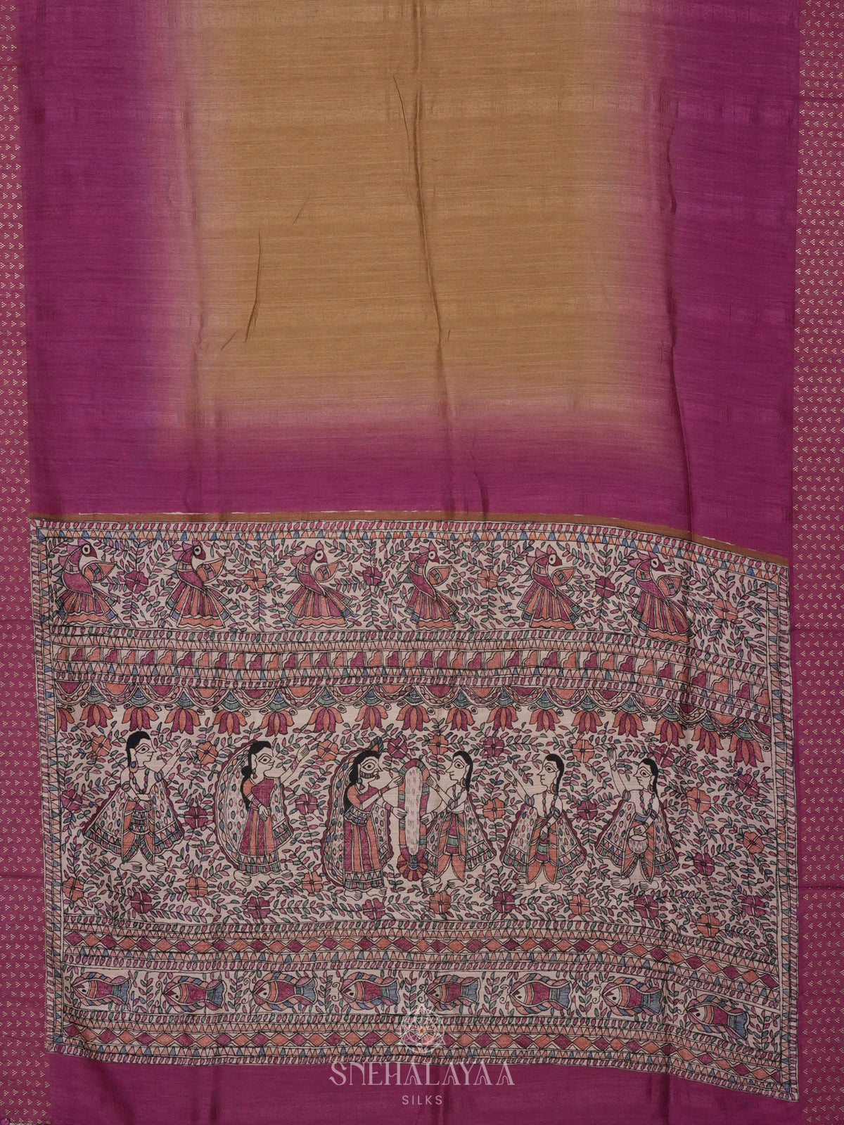 Magenta with Mustard Tussar Saree