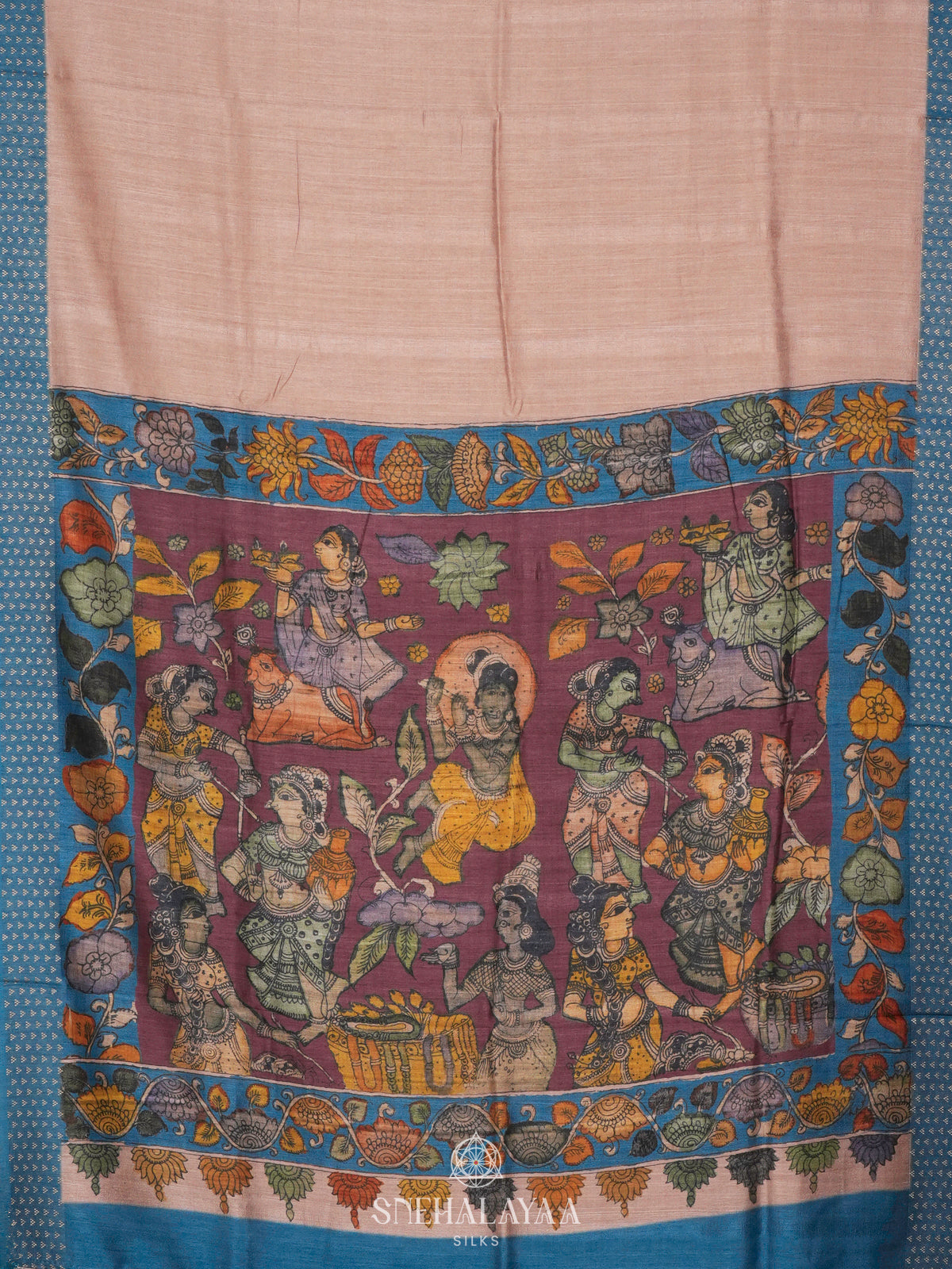 Beige with Blue Tussar Saree